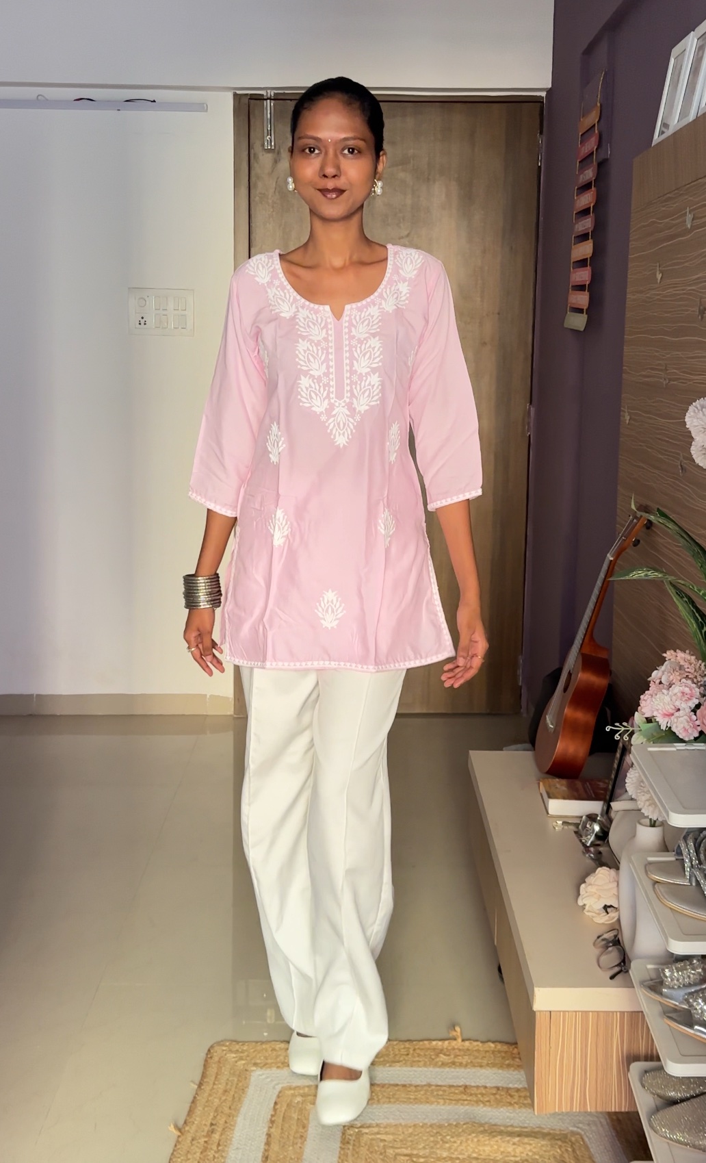 Baby Pink Short Cotton Kurti