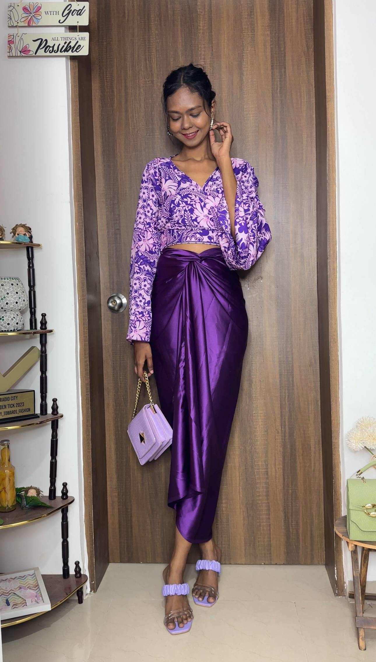 Purple Satin multiway skirt + Wrap Top ( co ord set )