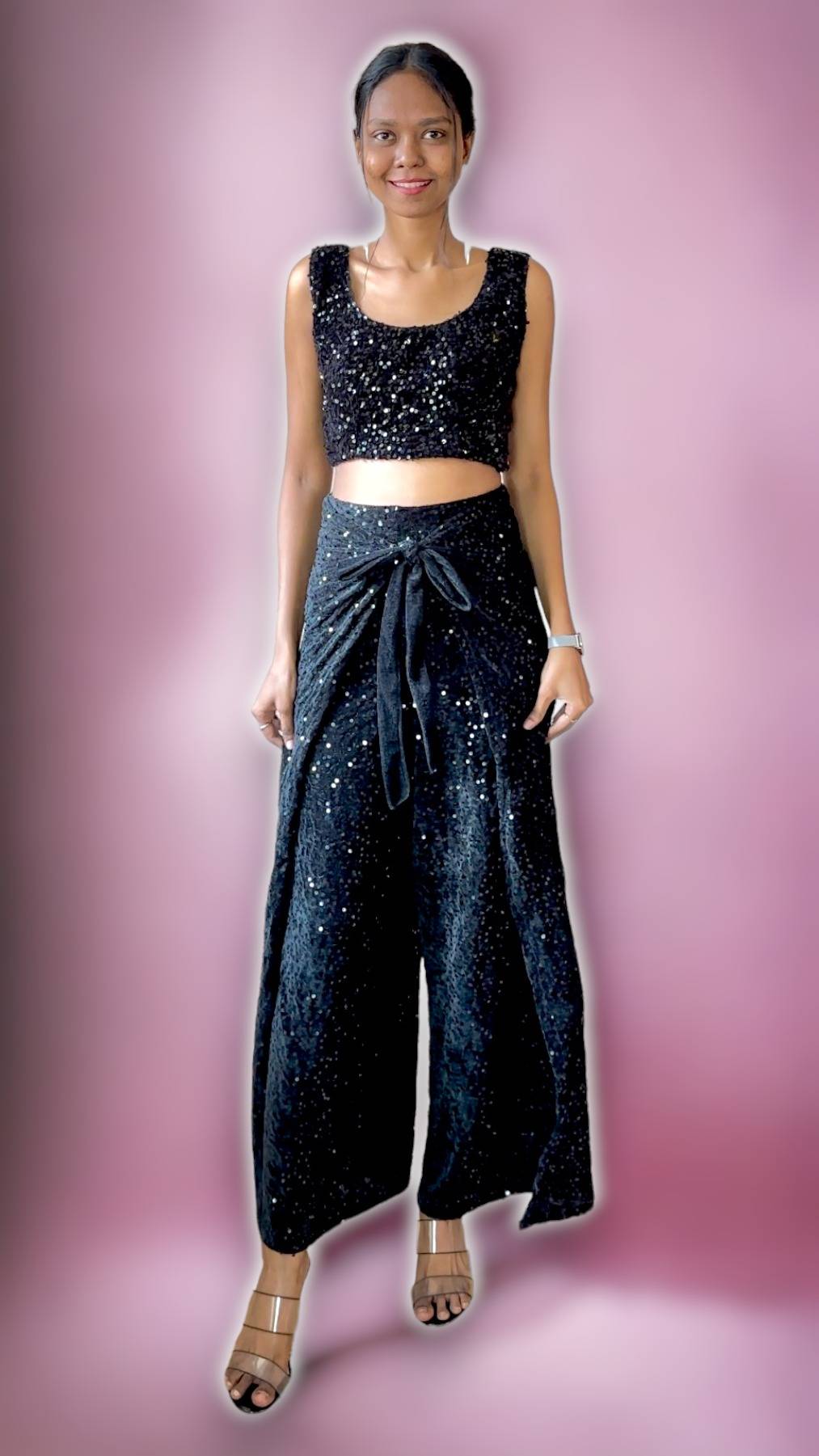 Black Sequin Wrap Pants