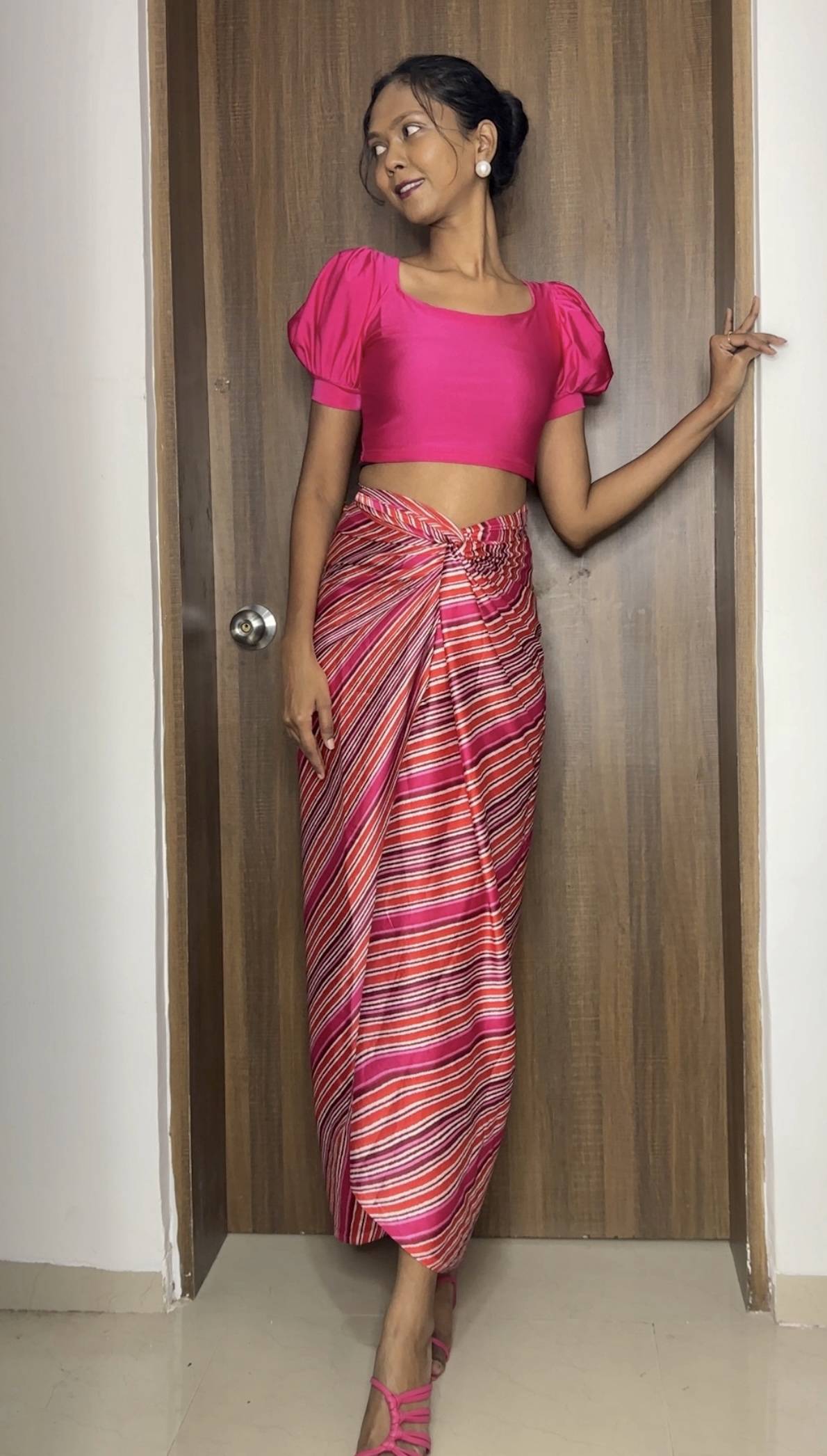 Pink stripes Satin Multiway Skirt