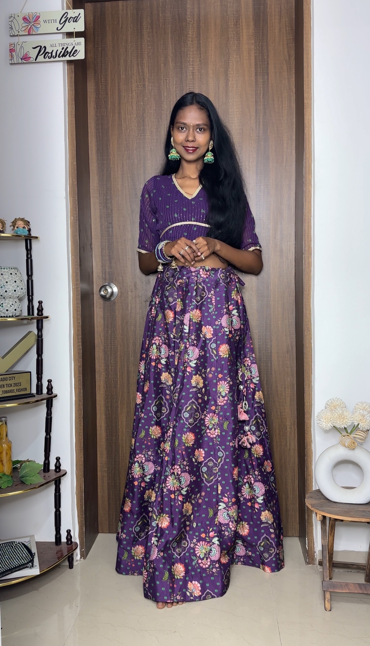 Purple Floral Fully Stitched Lehenga Set