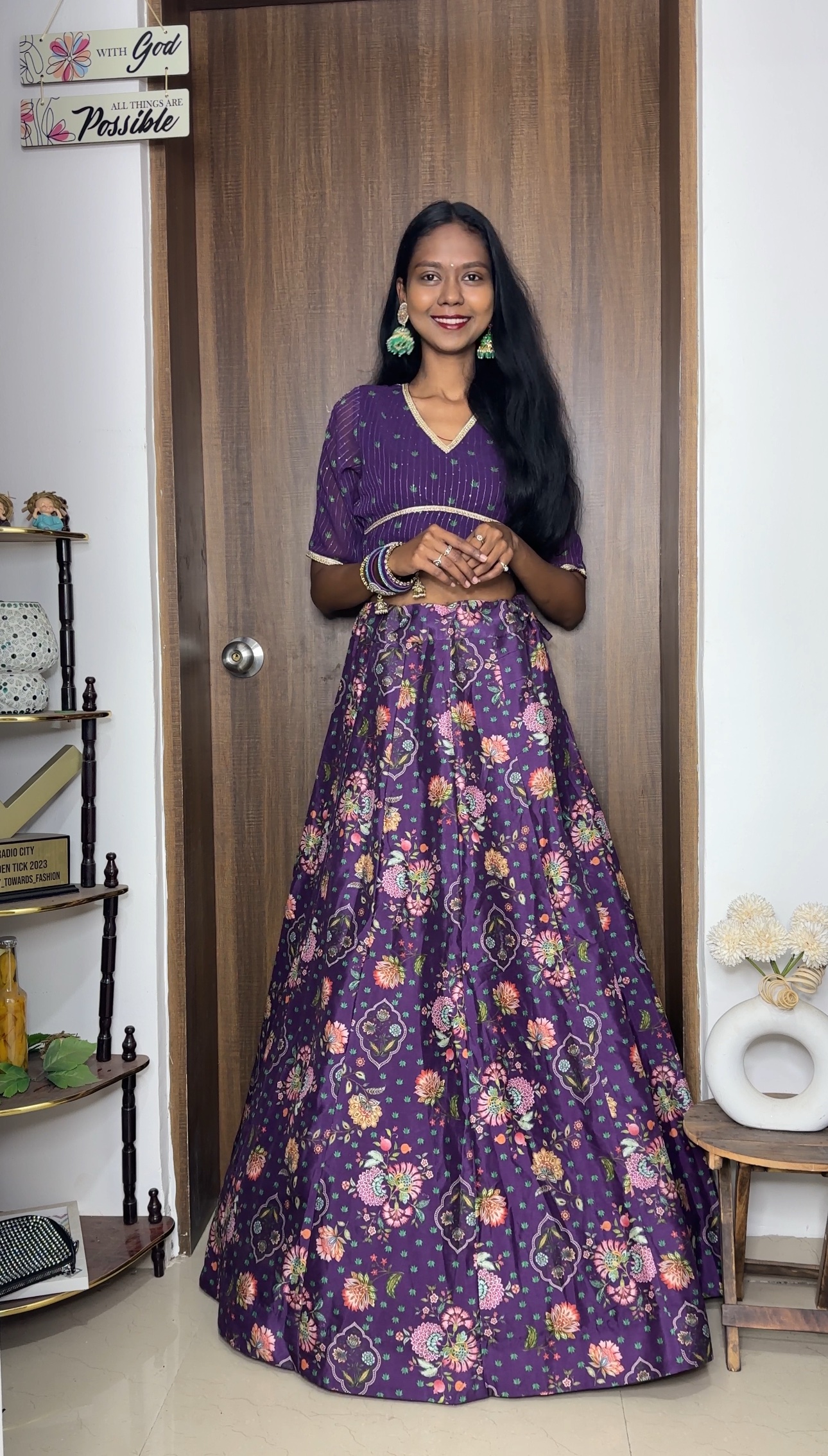Purple Floral Fully Stitched Lehenga Set