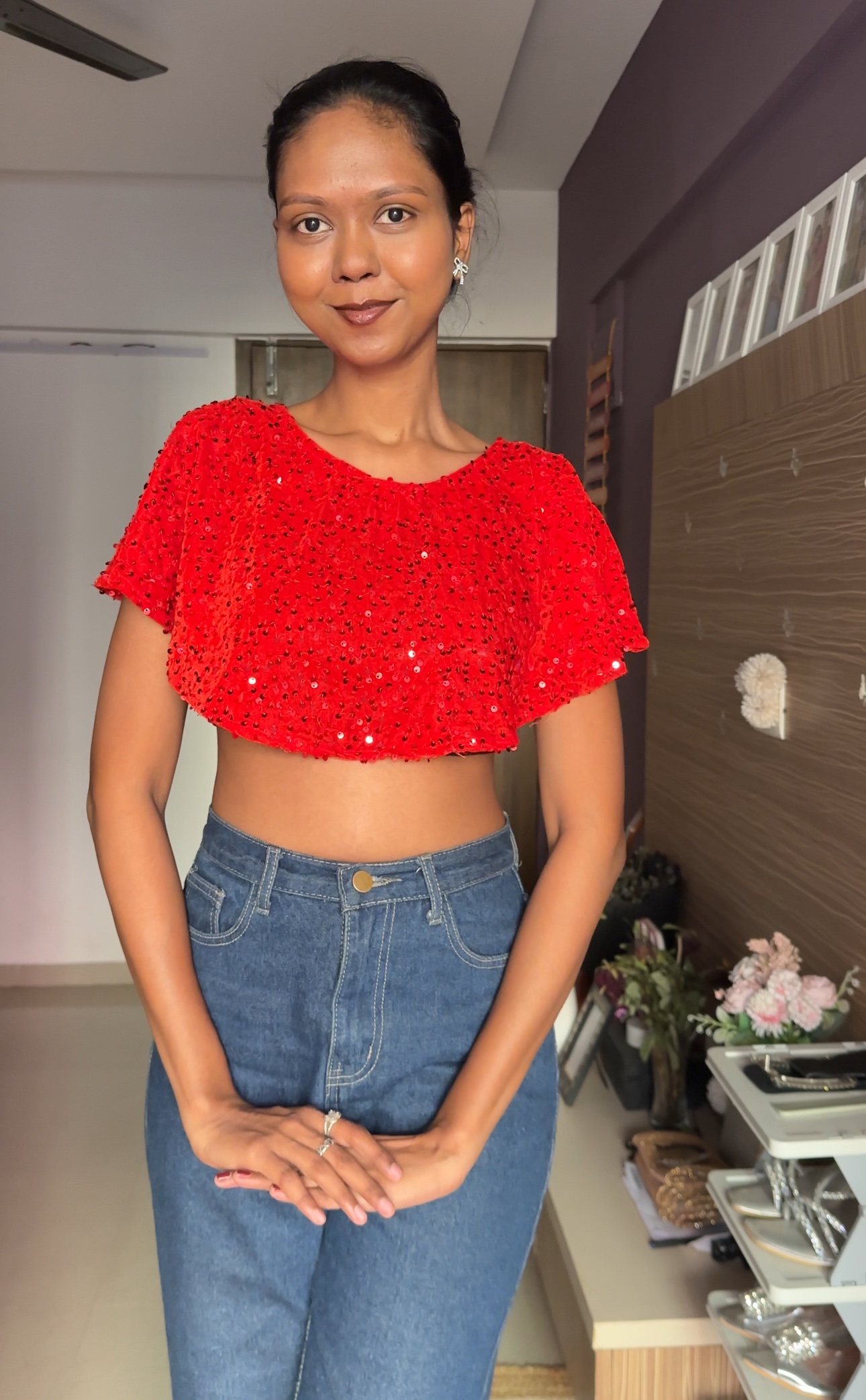 Red Stunning Sequin Cape
