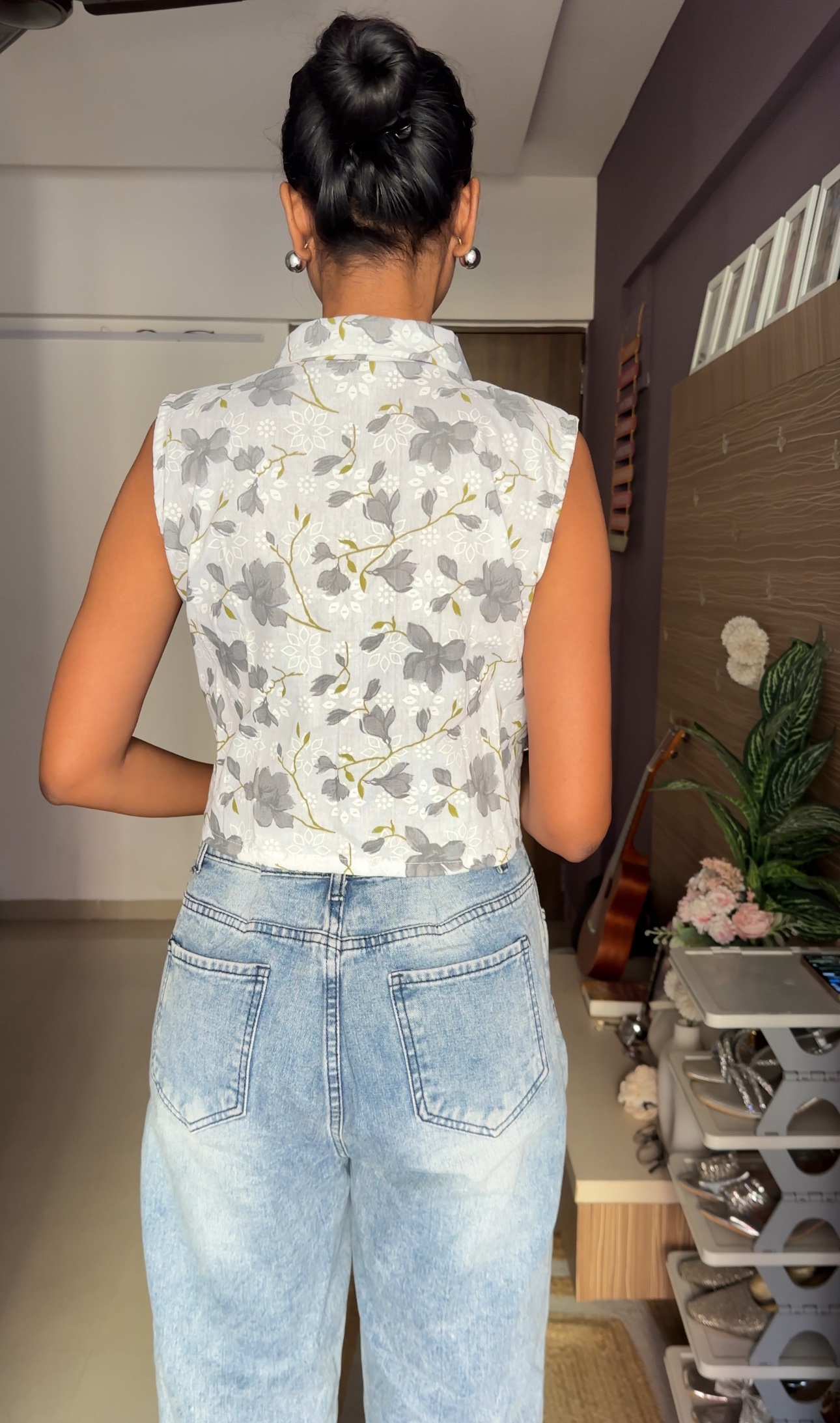Grey Floral Cotton Waistcoat