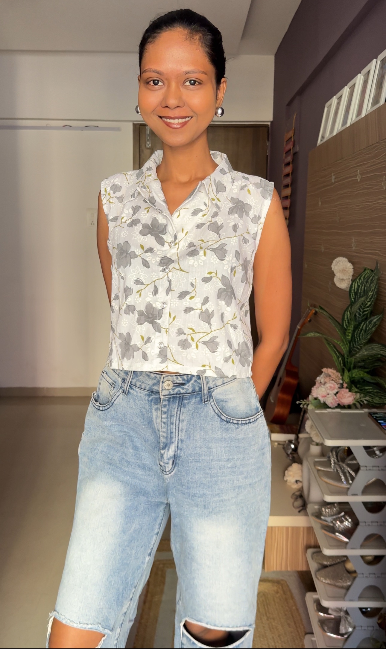 Grey Floral Cotton Waistcoat