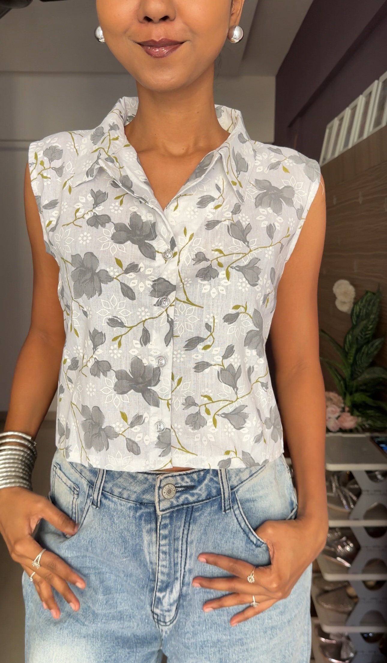 Grey Floral Cotton Waistcoat
