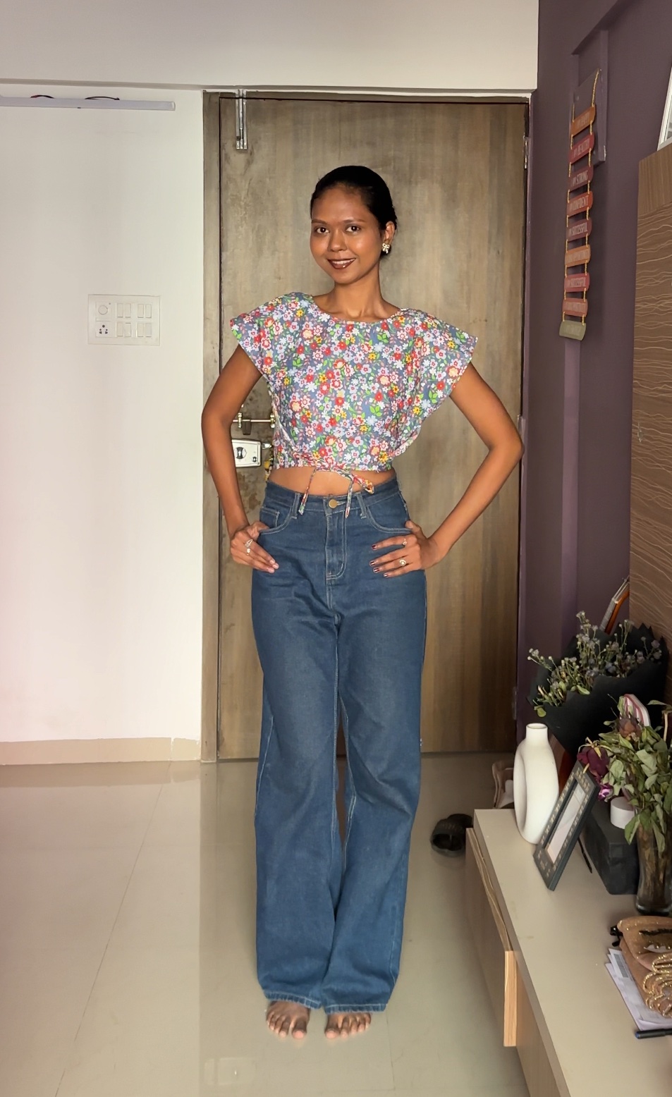 Grey floral Tie-Top