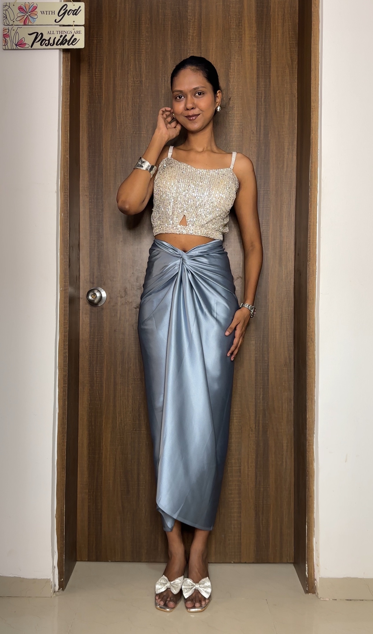 Pretty Grey Satin Multiway Skirt