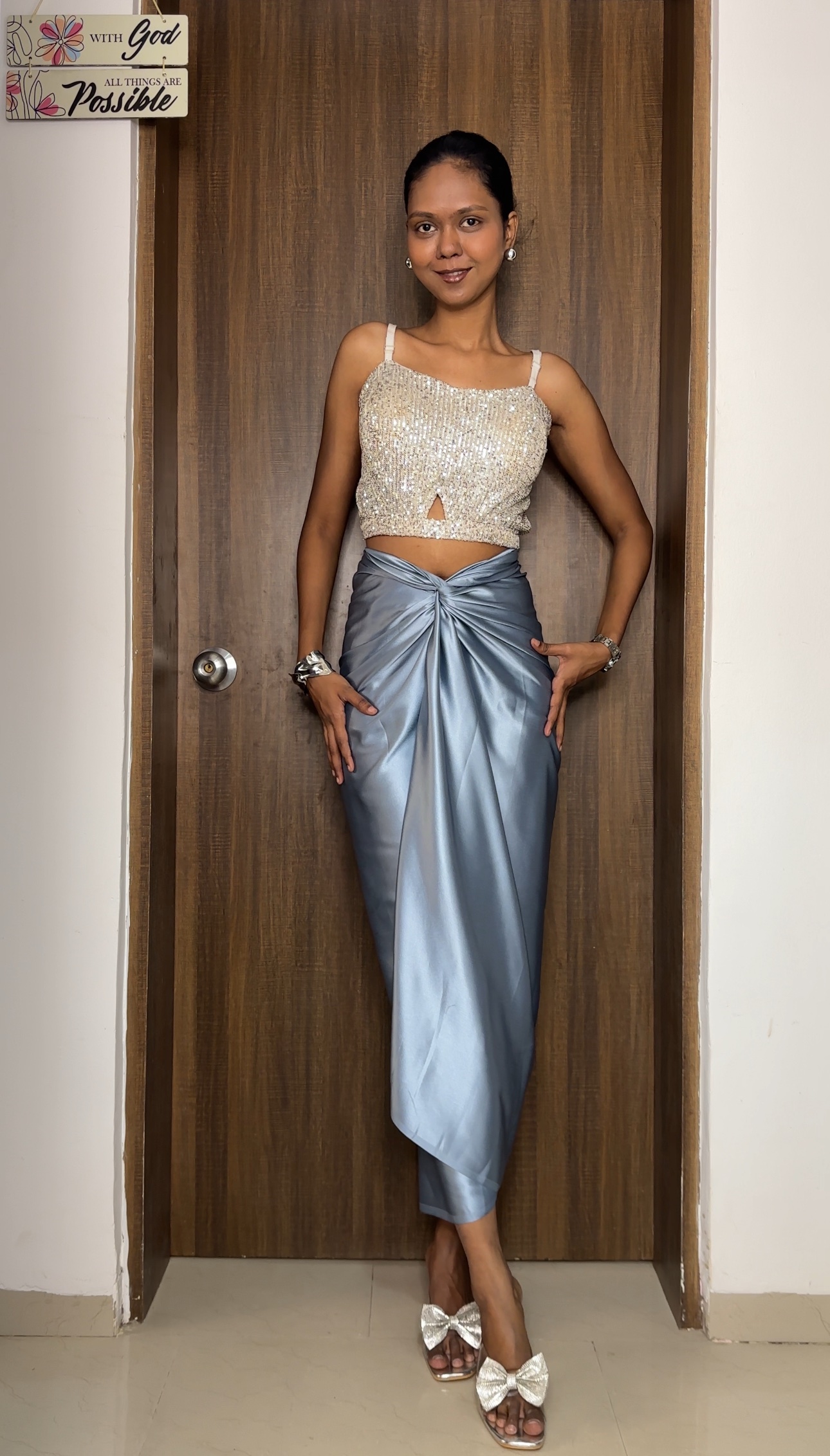 Pretty Grey Satin Multiway Skirt