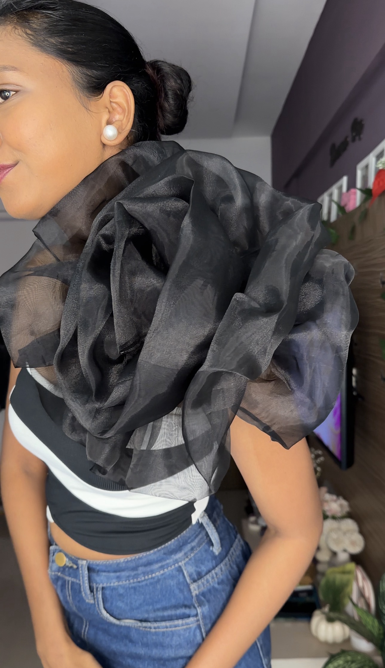 Detachable Black Flower Bra Straps