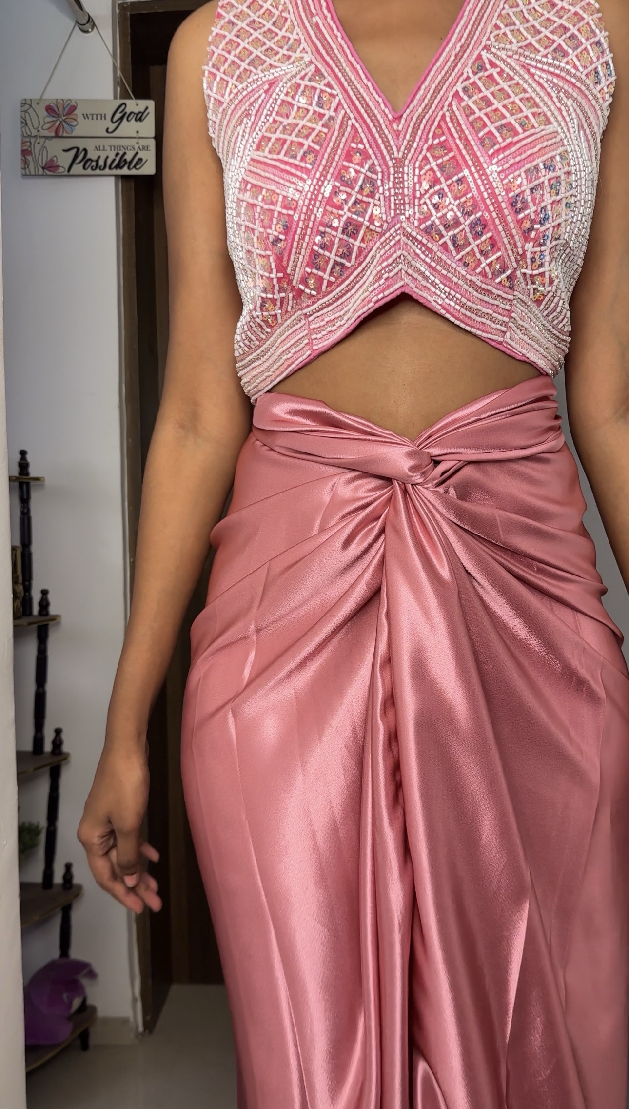 Light Coral Long Satin Multiway Skirt