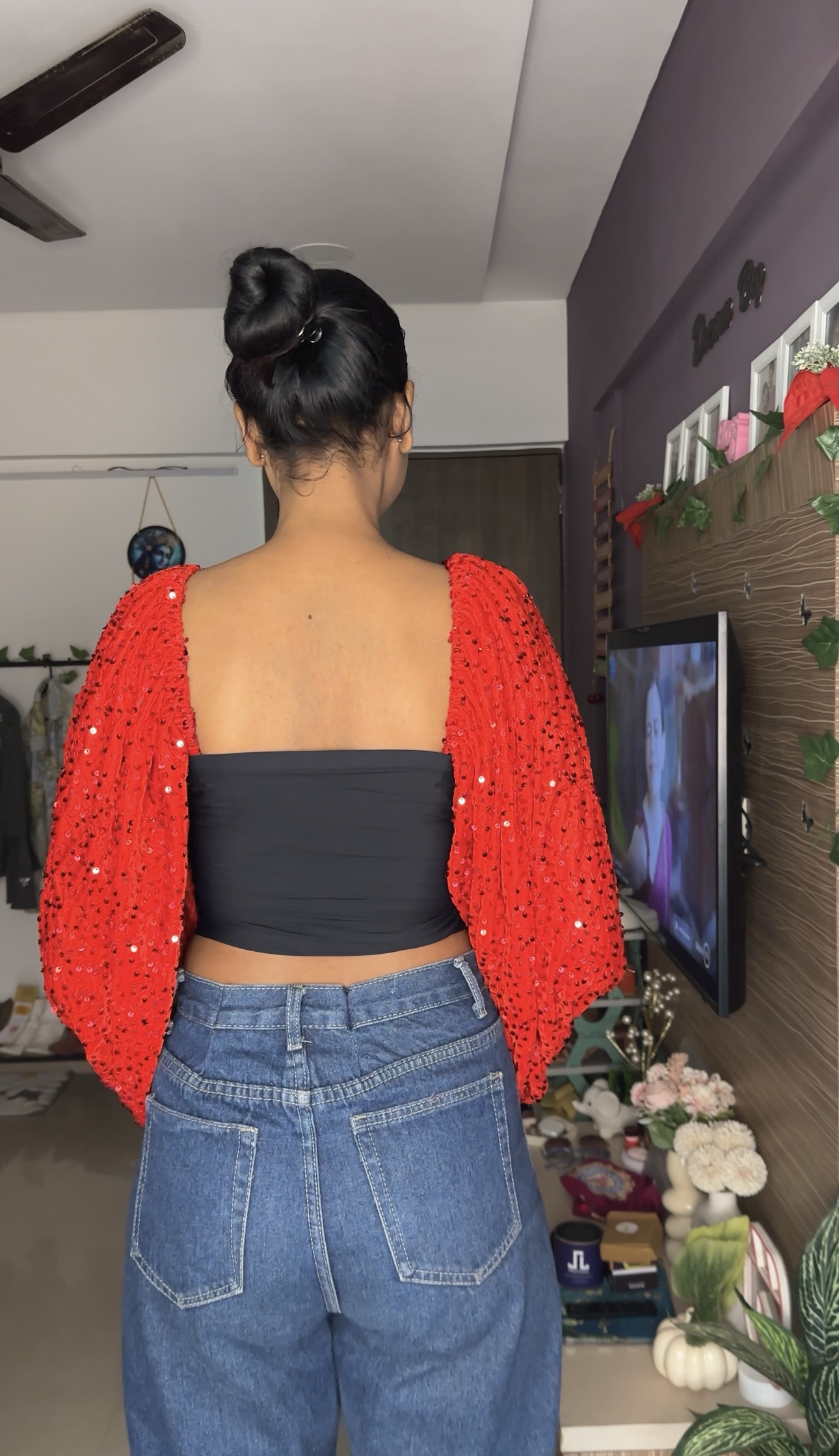 Red Sequin Detachable Bra Straps Sleeves