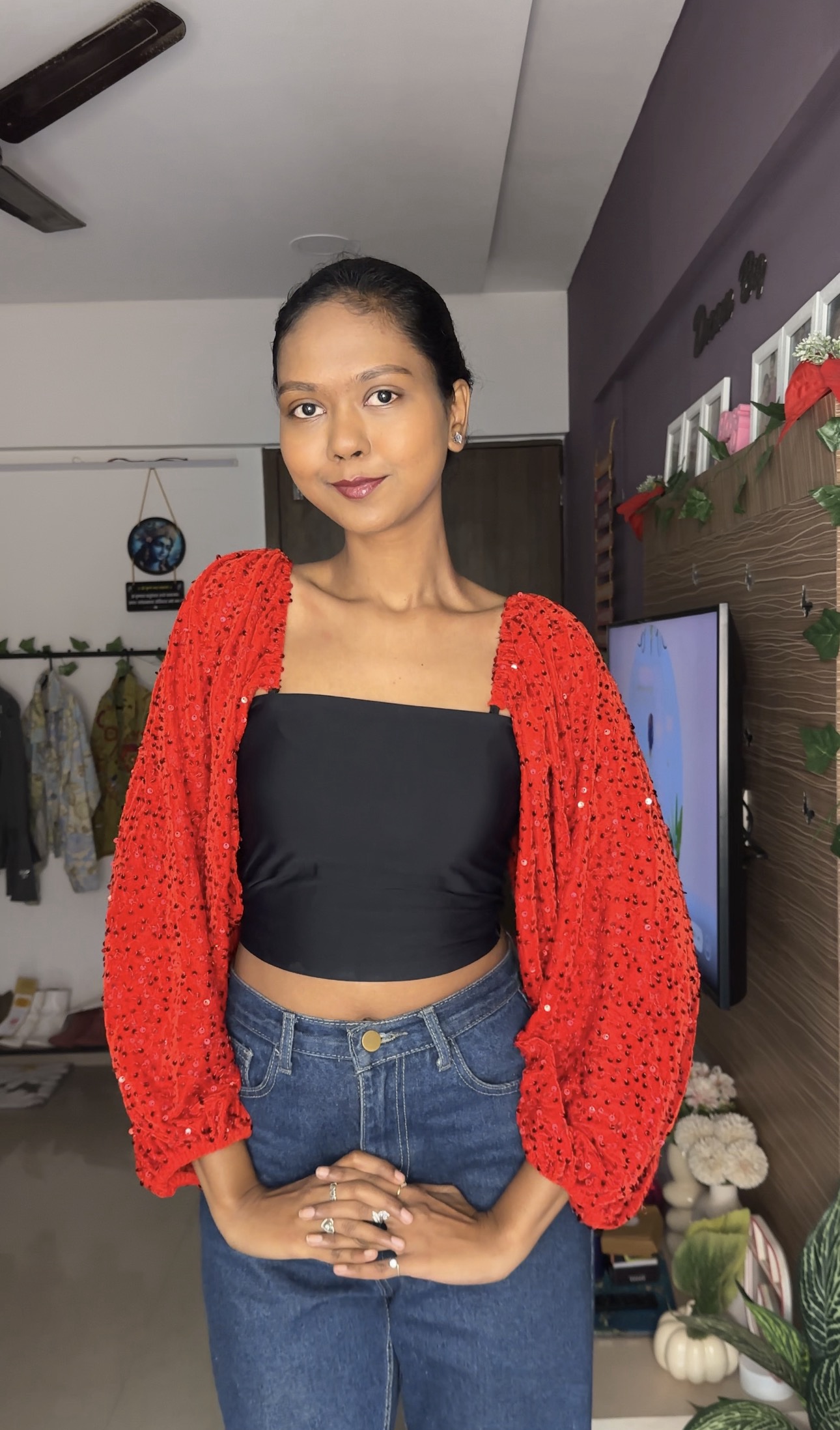 Red Sequin Detachable Bra Straps Sleeves