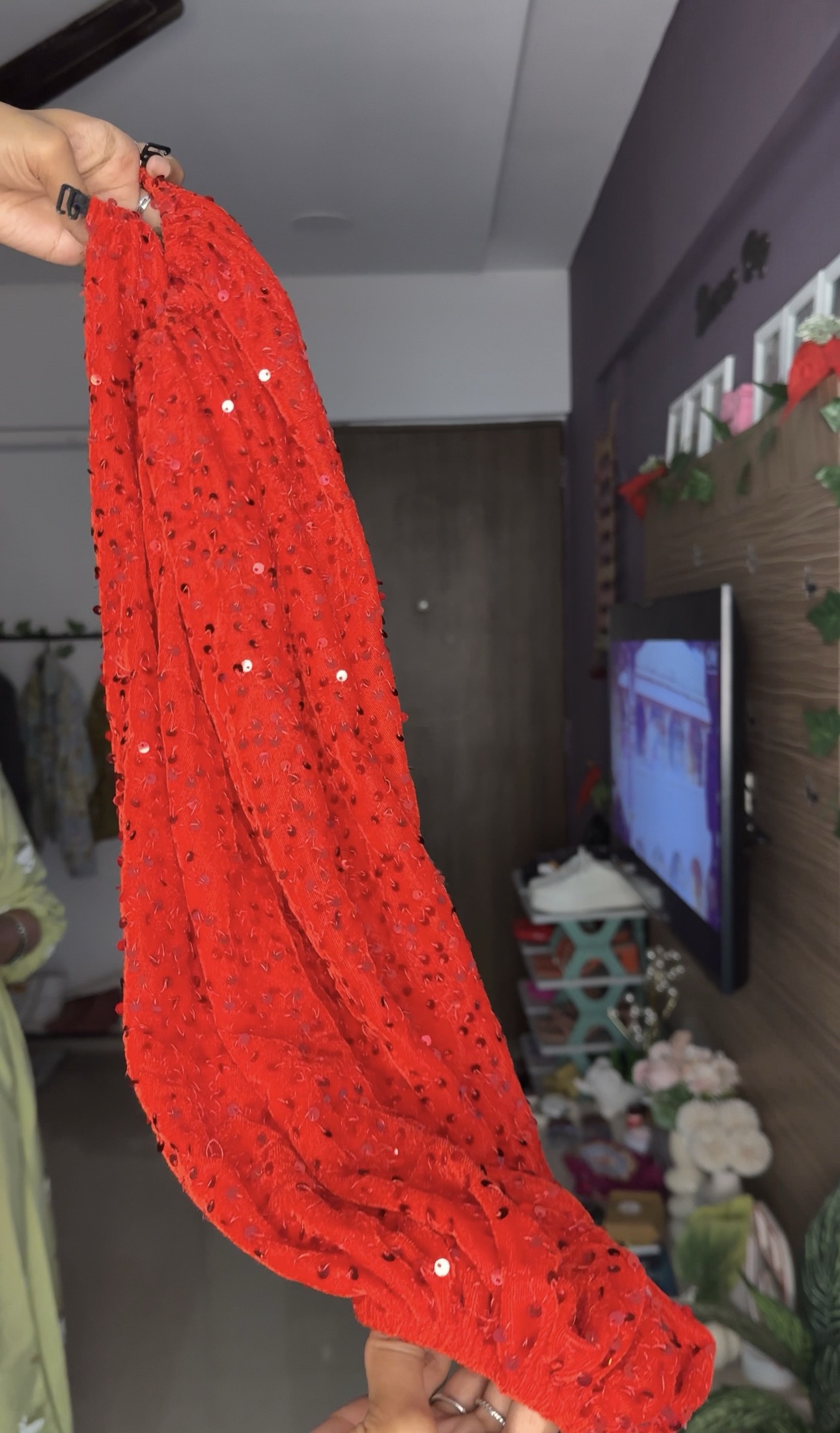 Red Sequin Detachable Bra Straps Sleeves