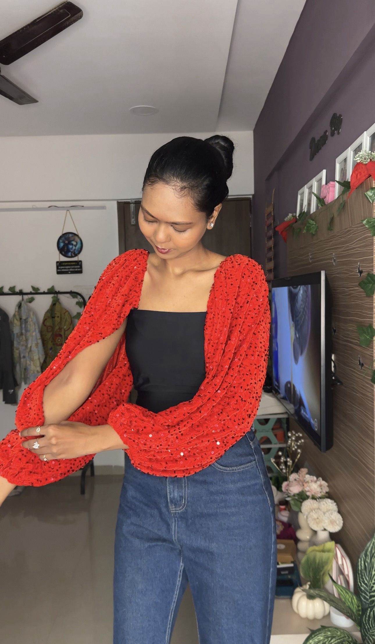 Red Sequin Detachable Bra Straps Sleeves