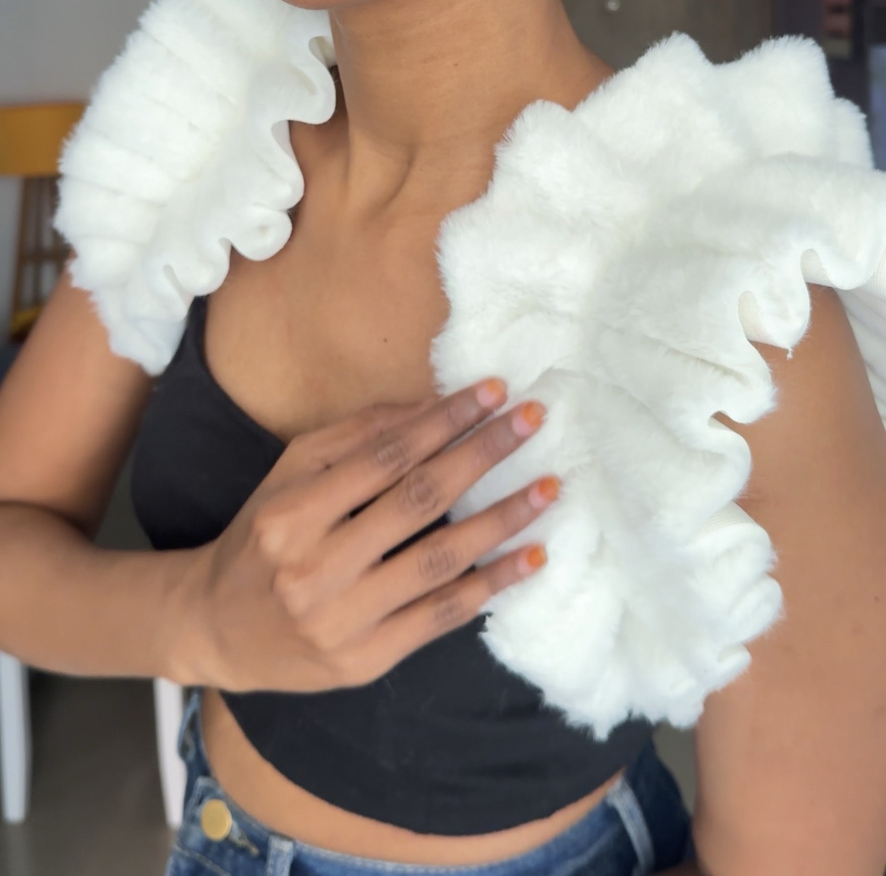 White Fur Ruffle Sleeves