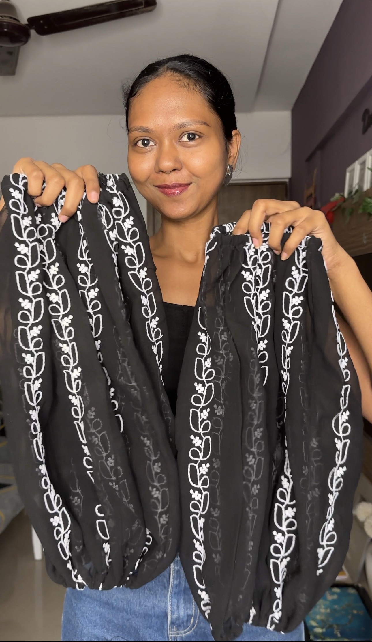 Black Chikankari Georgette Puff Sleeves