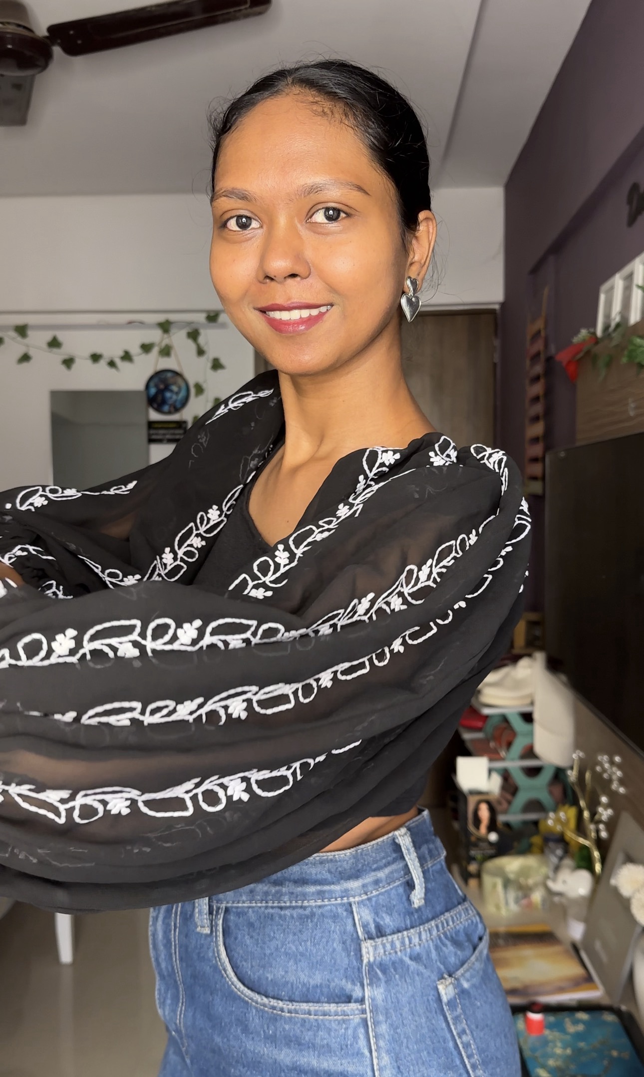 Black Chikankari Georgette Puff Sleeves