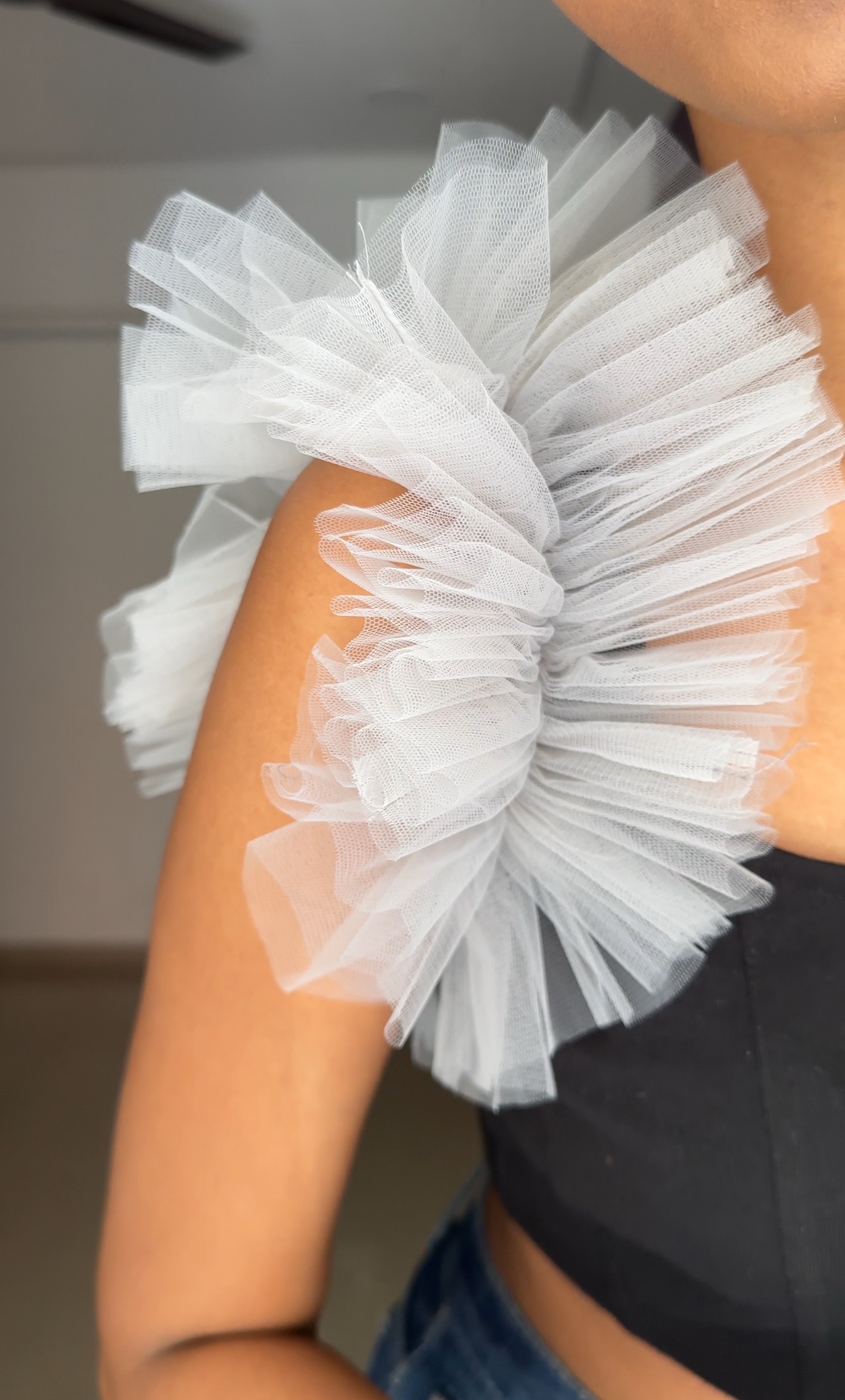 Light Grey Net Ruffle Sleeves