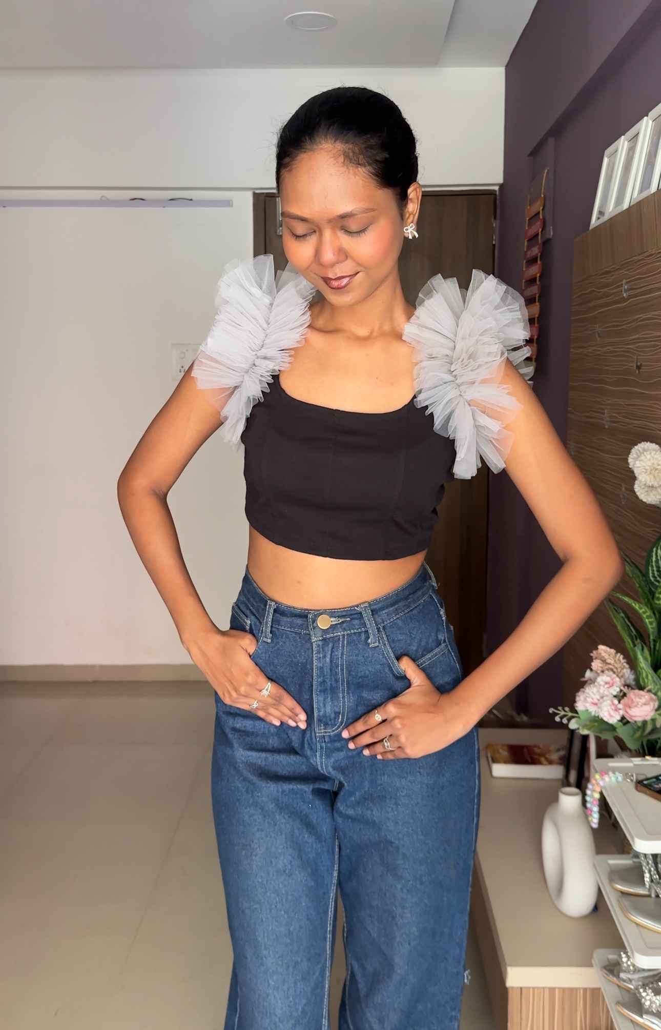 Light Grey Net Ruffle Sleeves