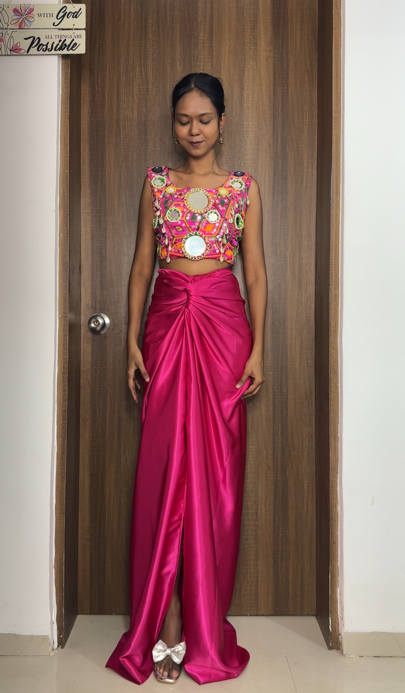 Pink Satin Long Skirt