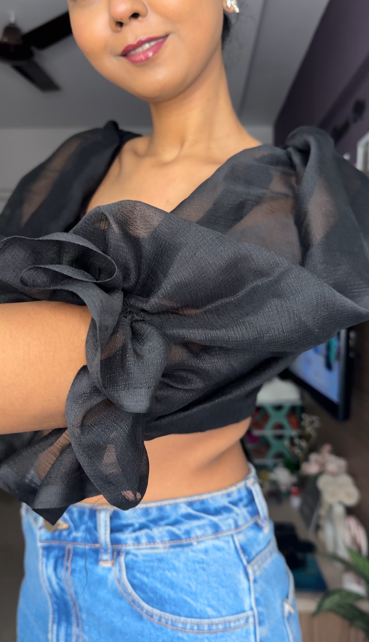 Beautiful Black Georgette Puff Sleeves