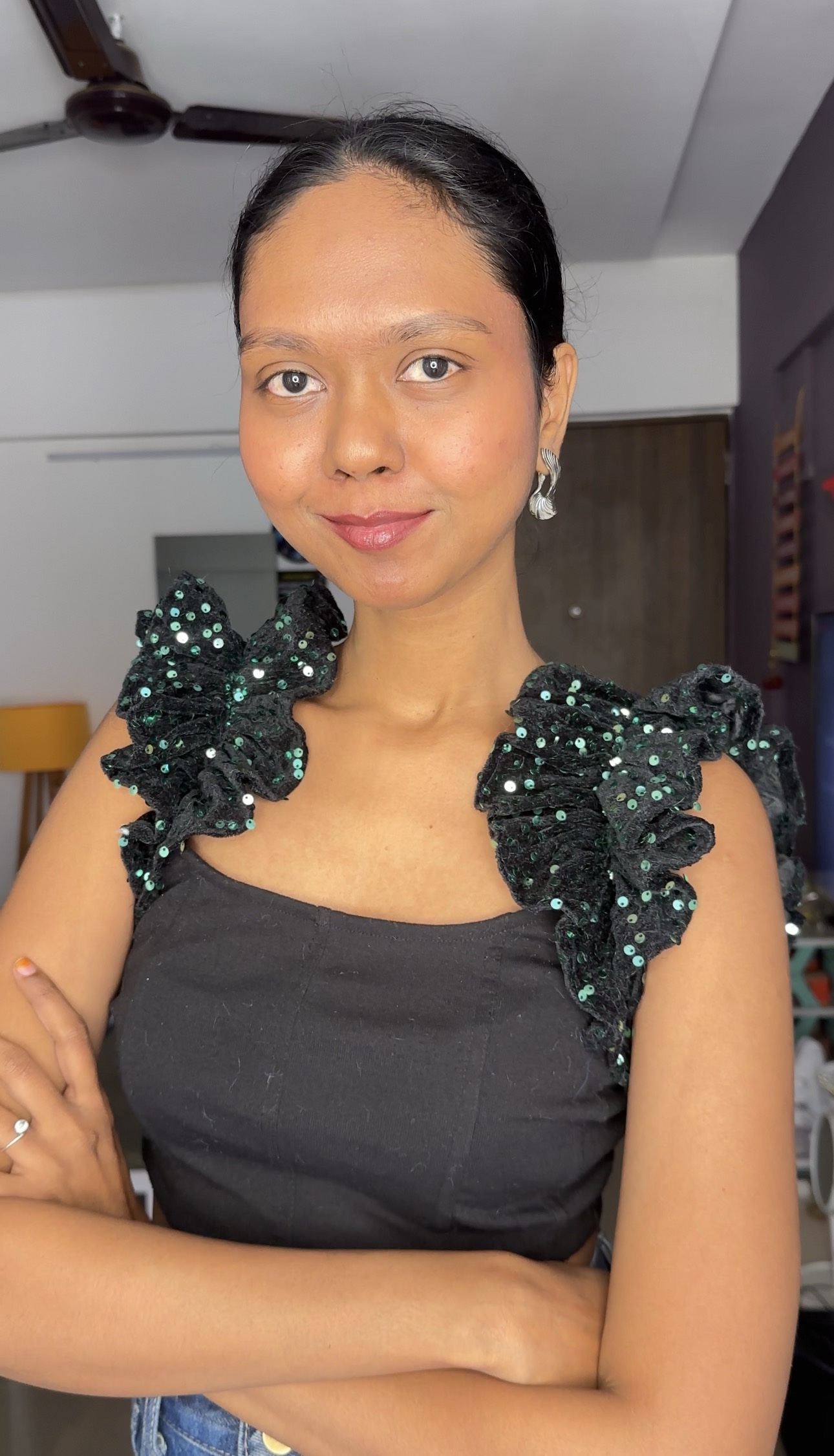 Sequin Green Ruffle Sleeves