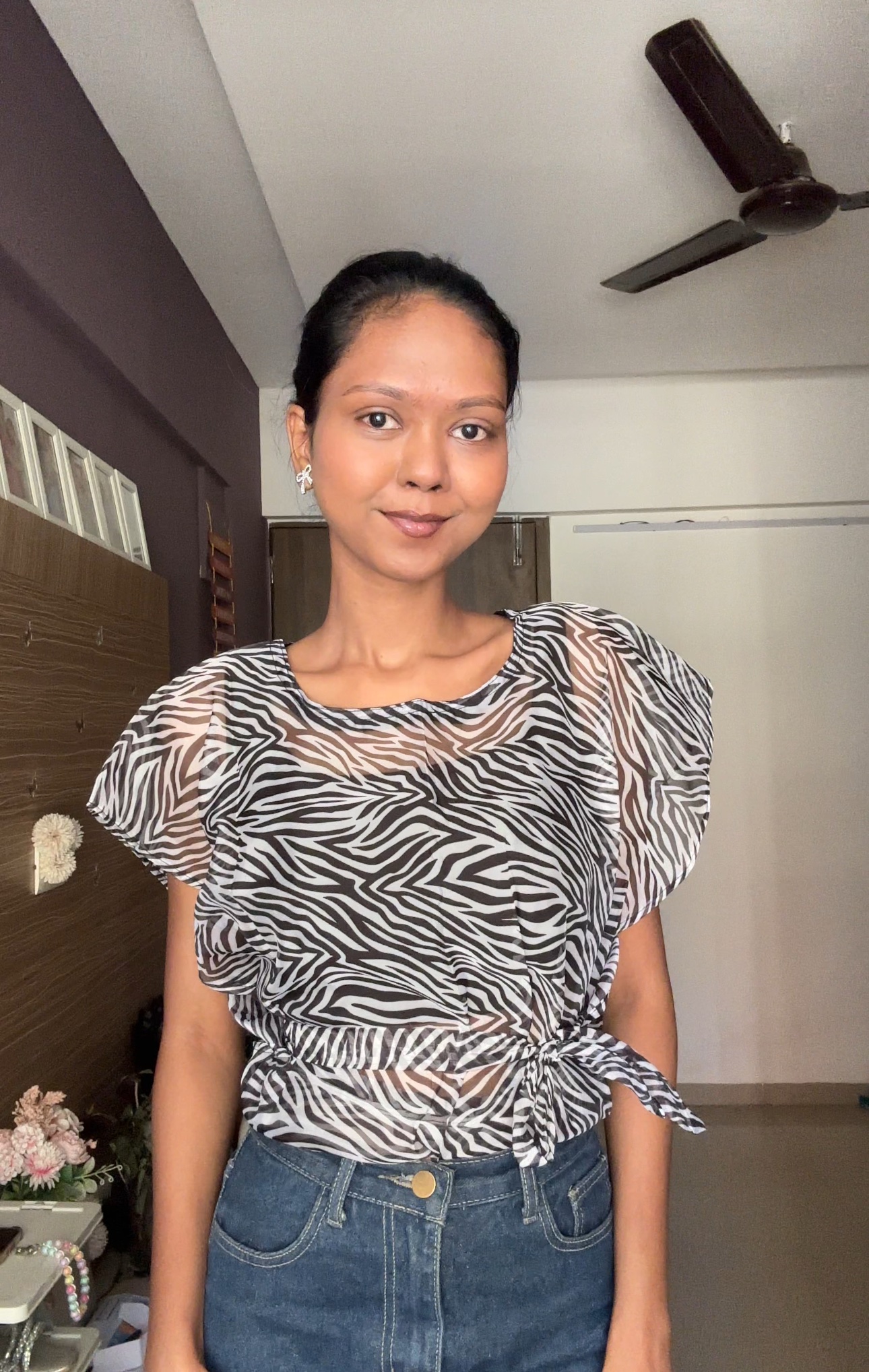 Zebra Print Organza Tie Top