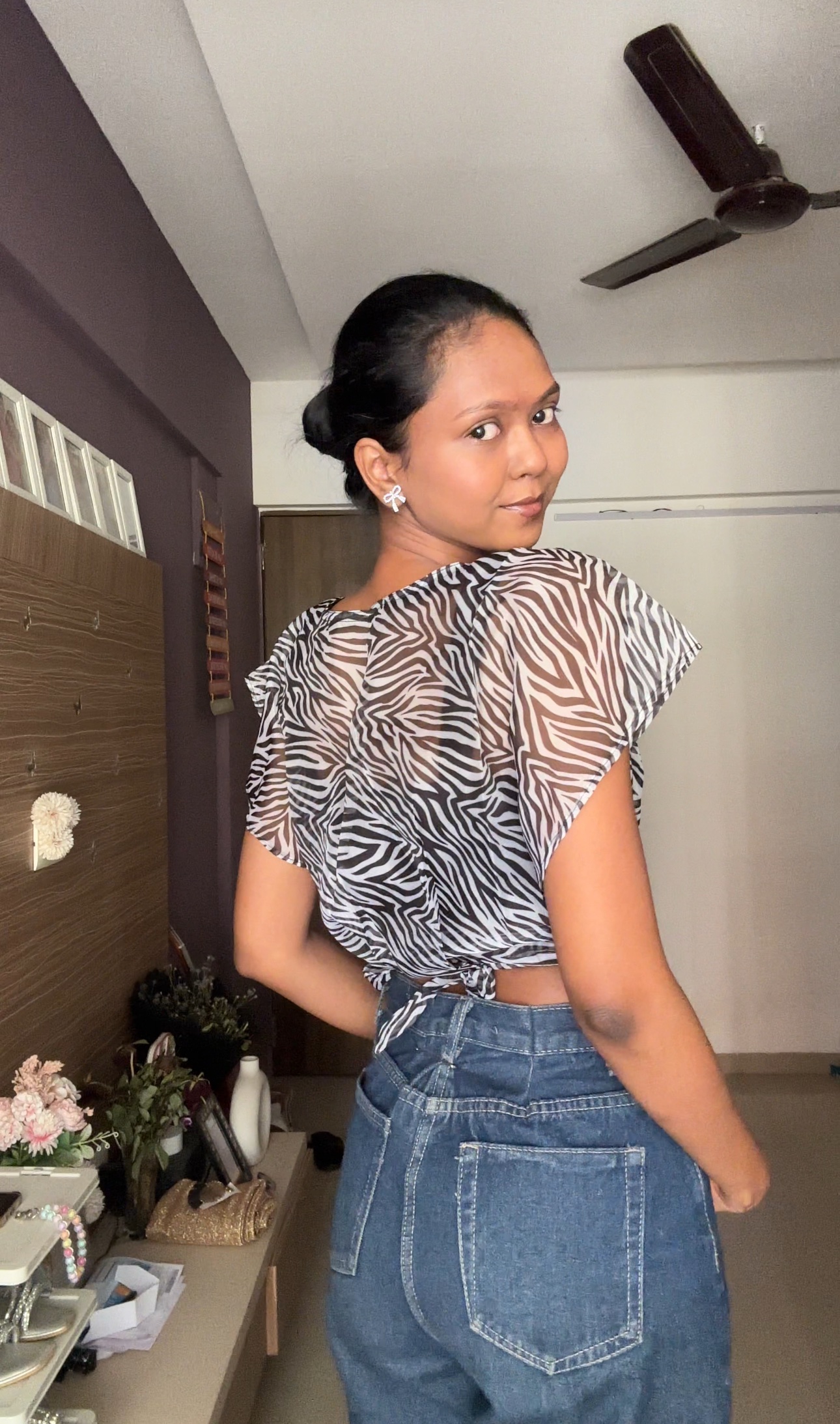 Zebra Print Organza Tie Top
