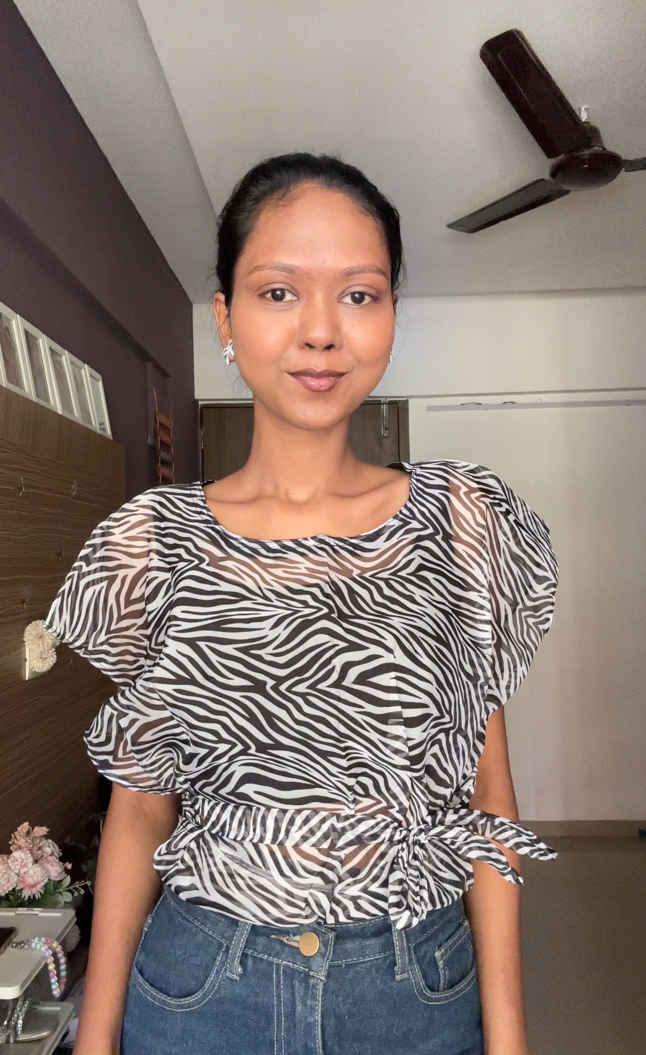 Zebra Print Organza Tie Top