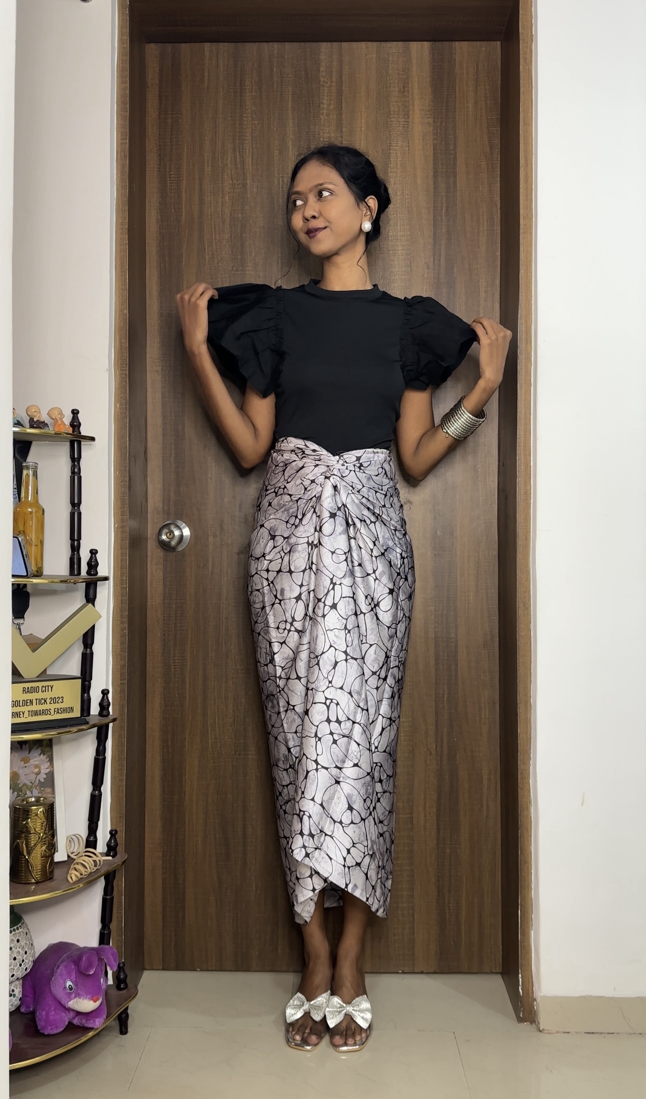 Marble print satin multiway skirt