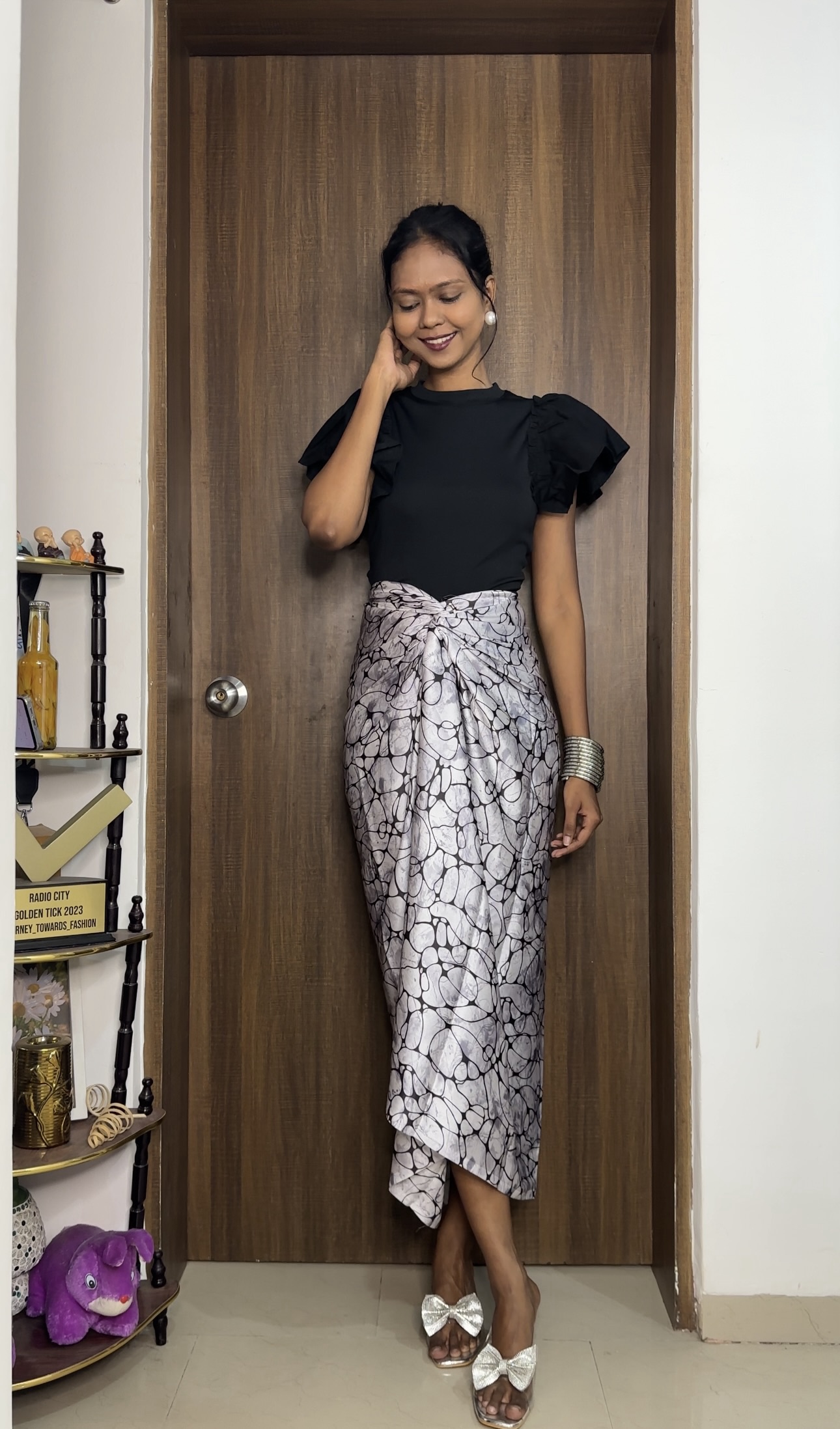 Marble print satin multiway skirt