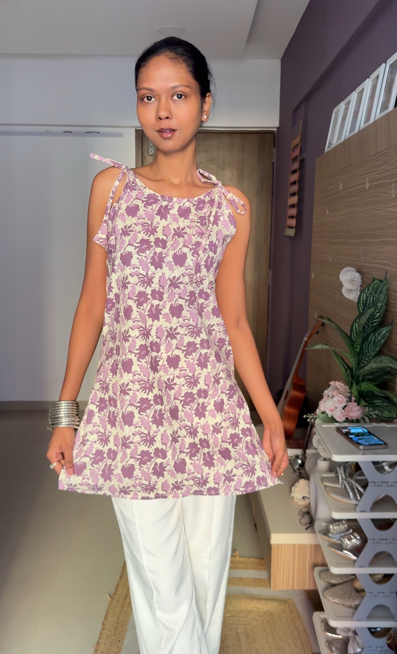 Purple Tie-Up Short Kurti