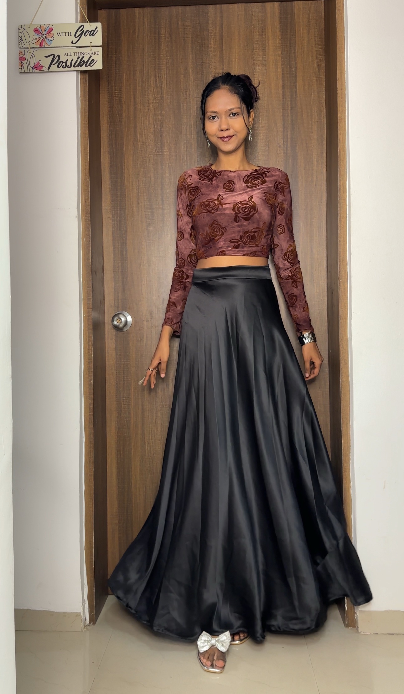 Black Satin Wrap Skirt