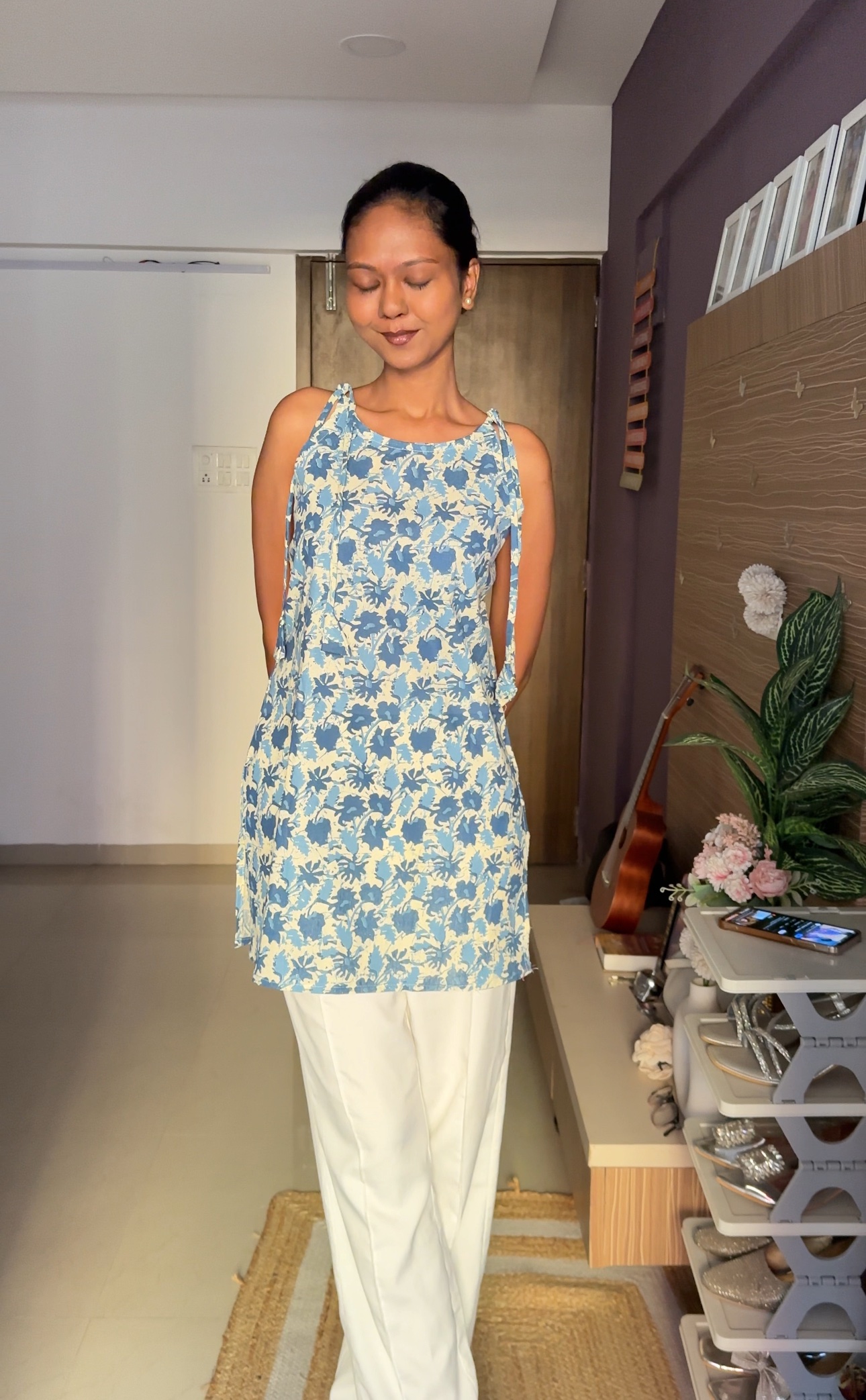 Blue Tie-Up Short Kurti