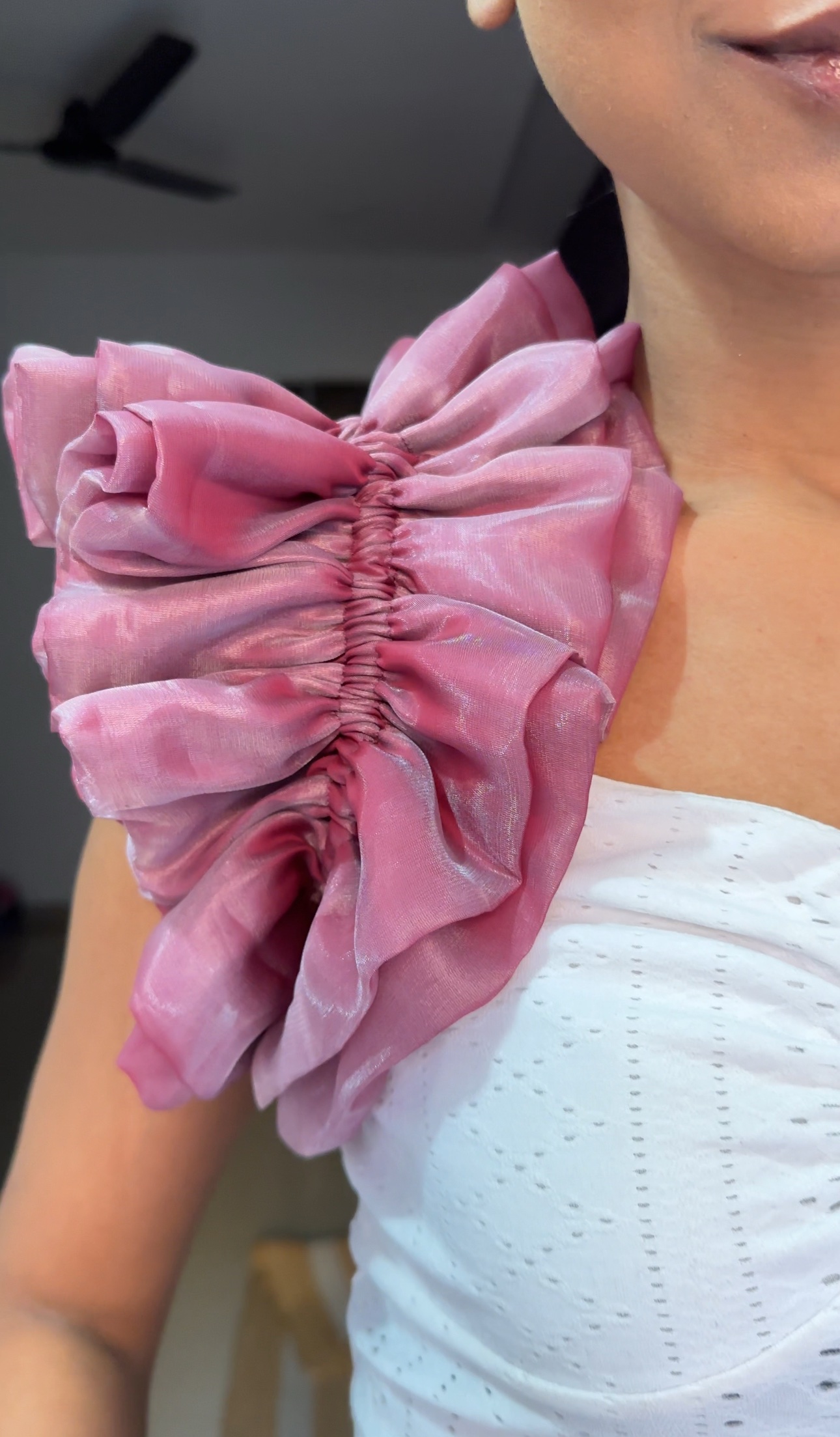 Flamingo Organza Ruffle Sleeves
