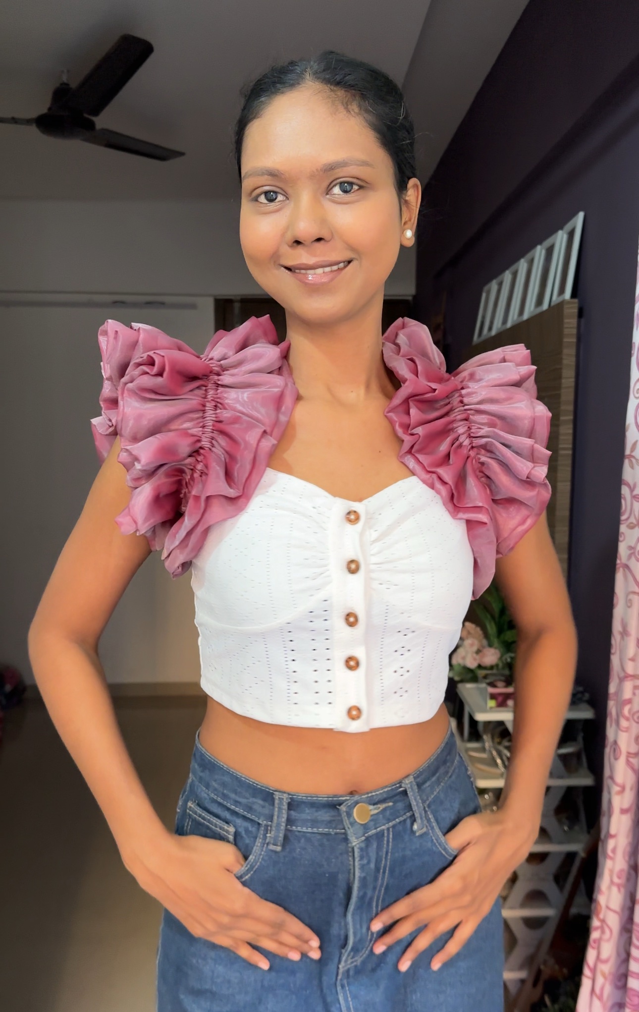 Flamingo Organza Ruffle Sleeves