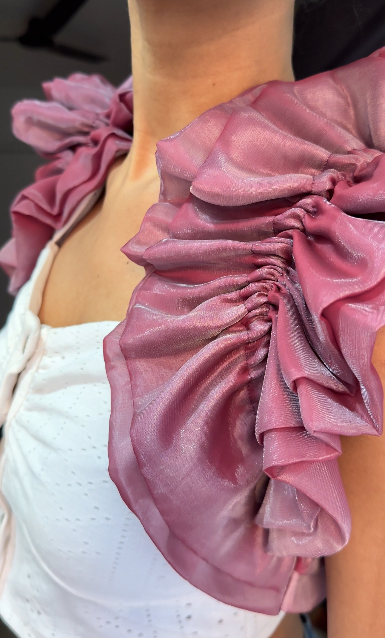 Flamingo Organza Ruffle Sleeves
