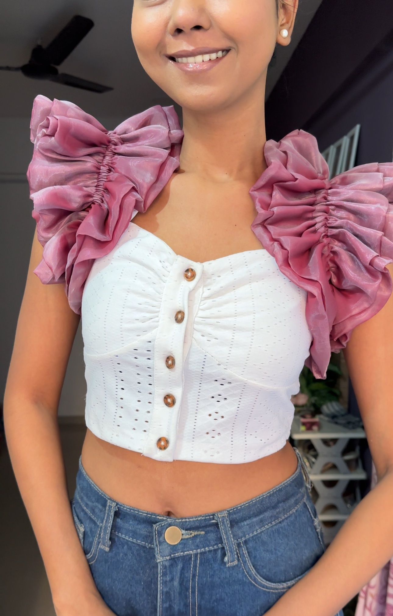 Flamingo Organza Ruffle Sleeves