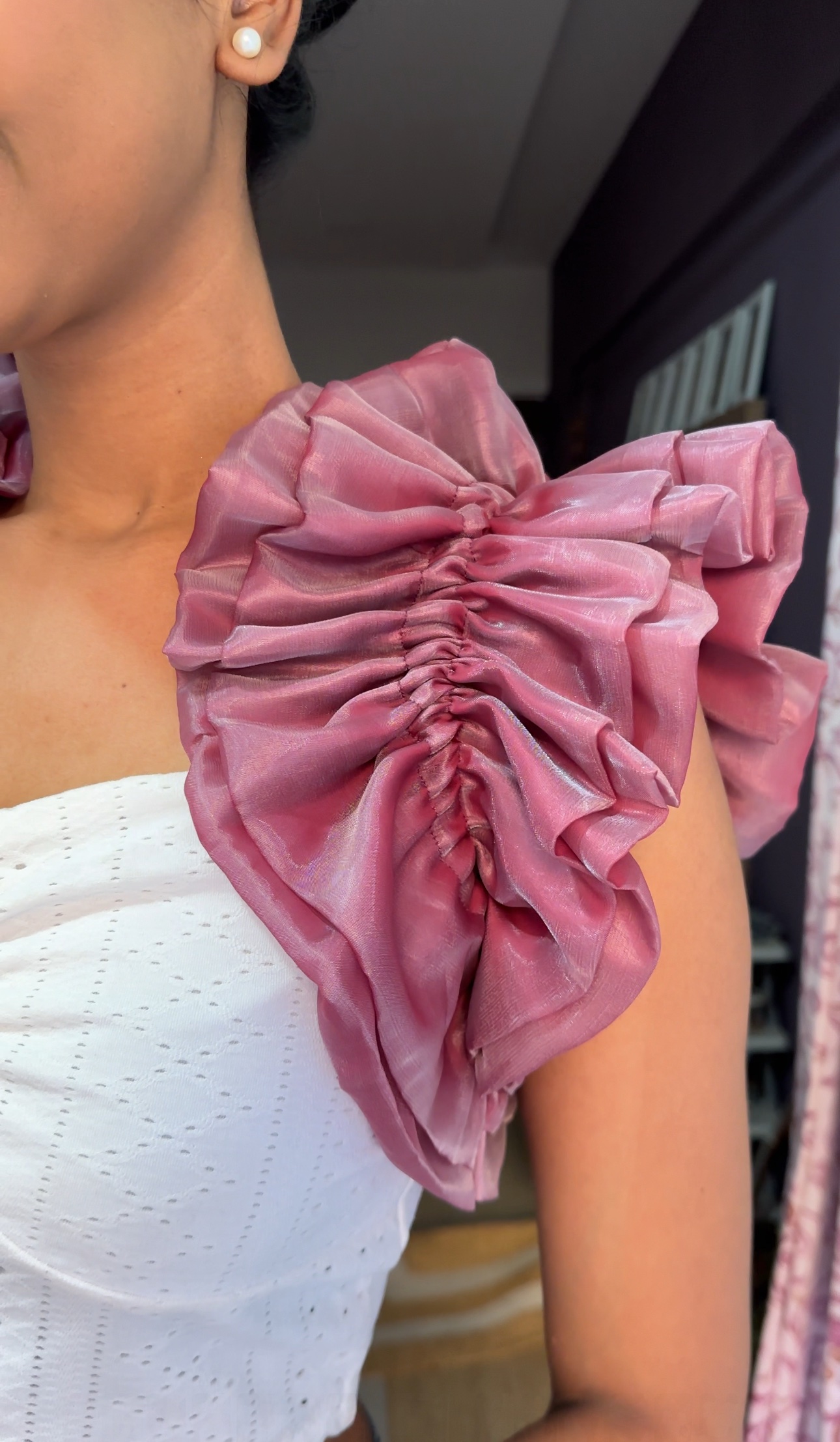 Flamingo Organza Ruffle Sleeves