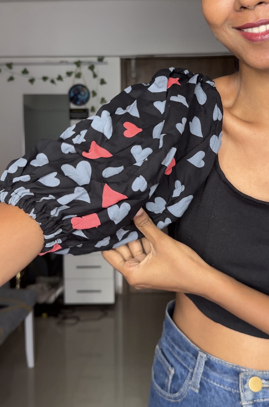 Rayon Heart Design Puff Sleeves