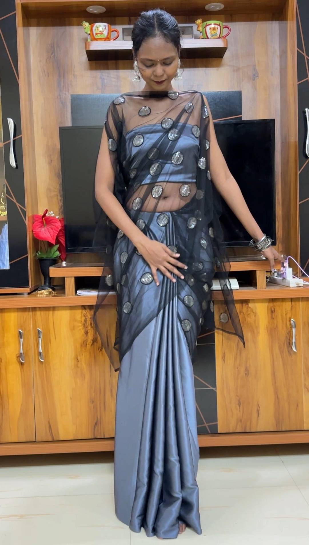 Grey Kaftan Saree