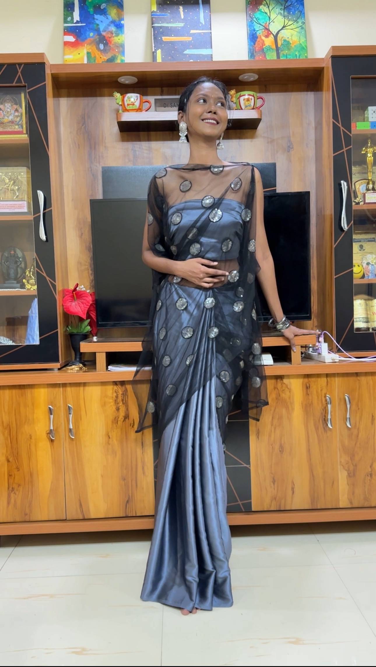 Grey Kaftan Saree