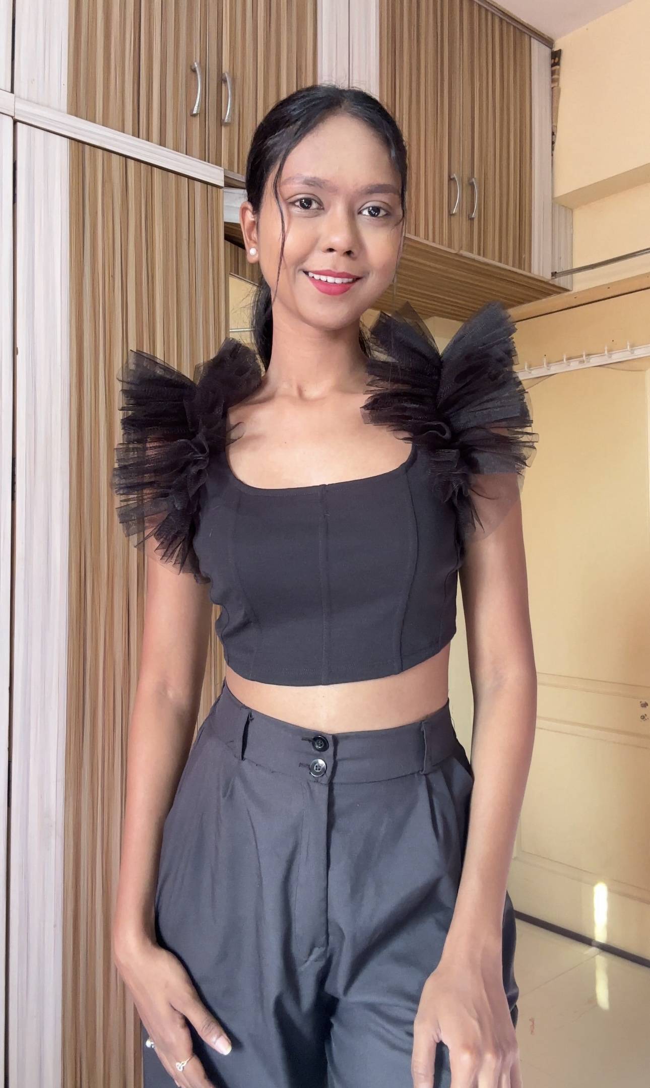 Black Net Ruffle Sleeves
