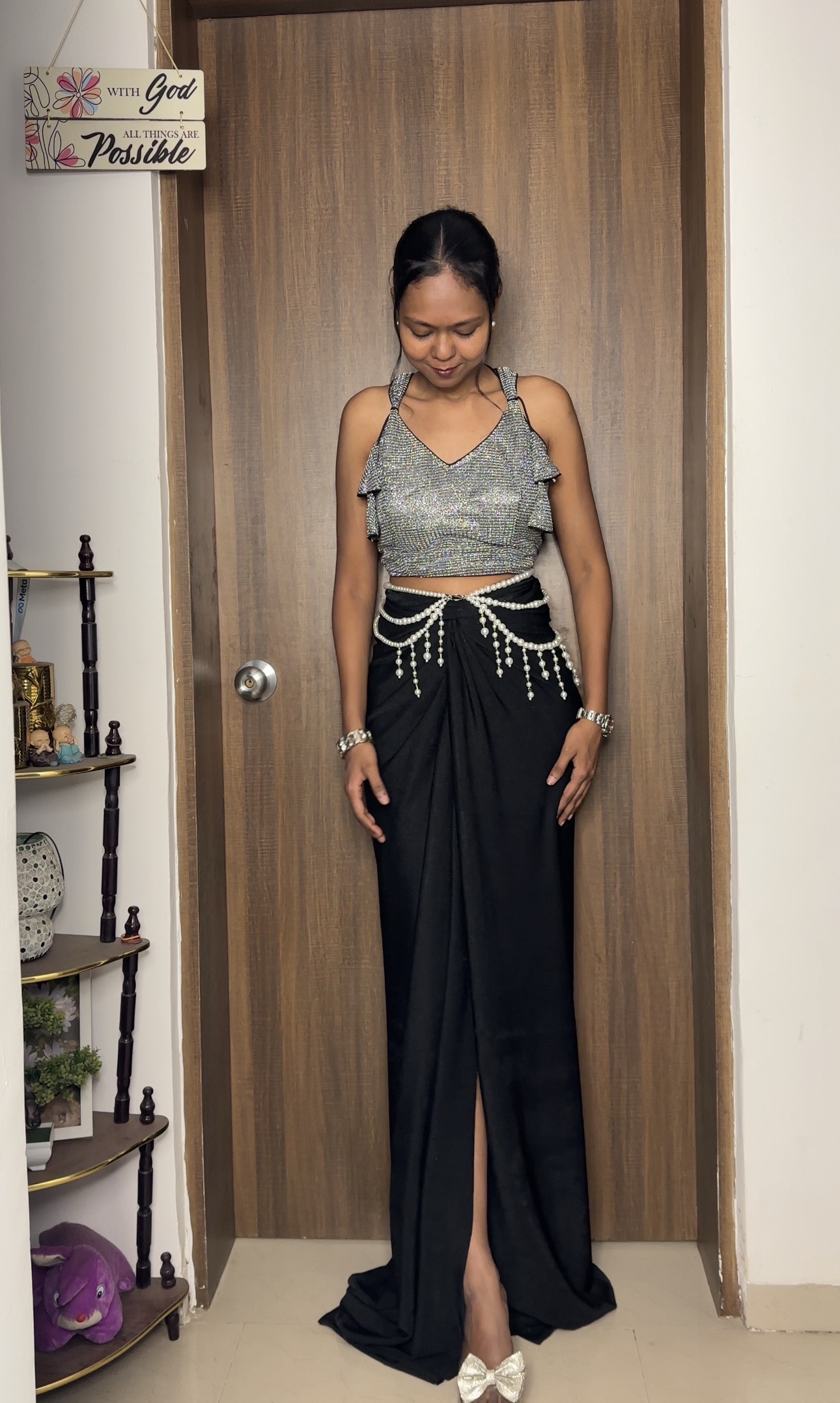 Stretchable Reversible Skirt Silver