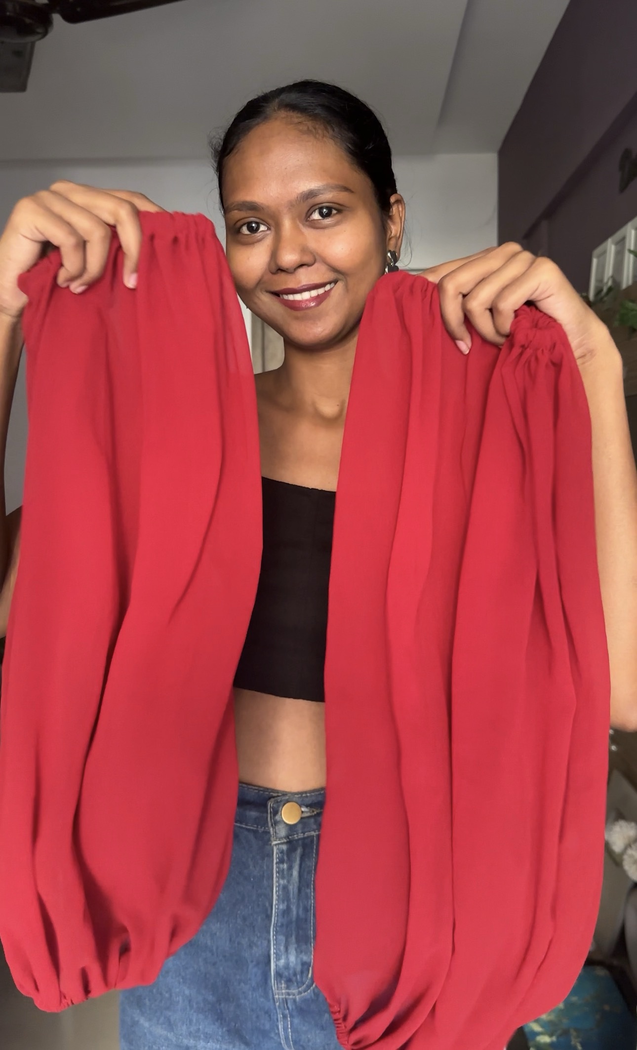 Maroon Georgette Full Puff Sleeves