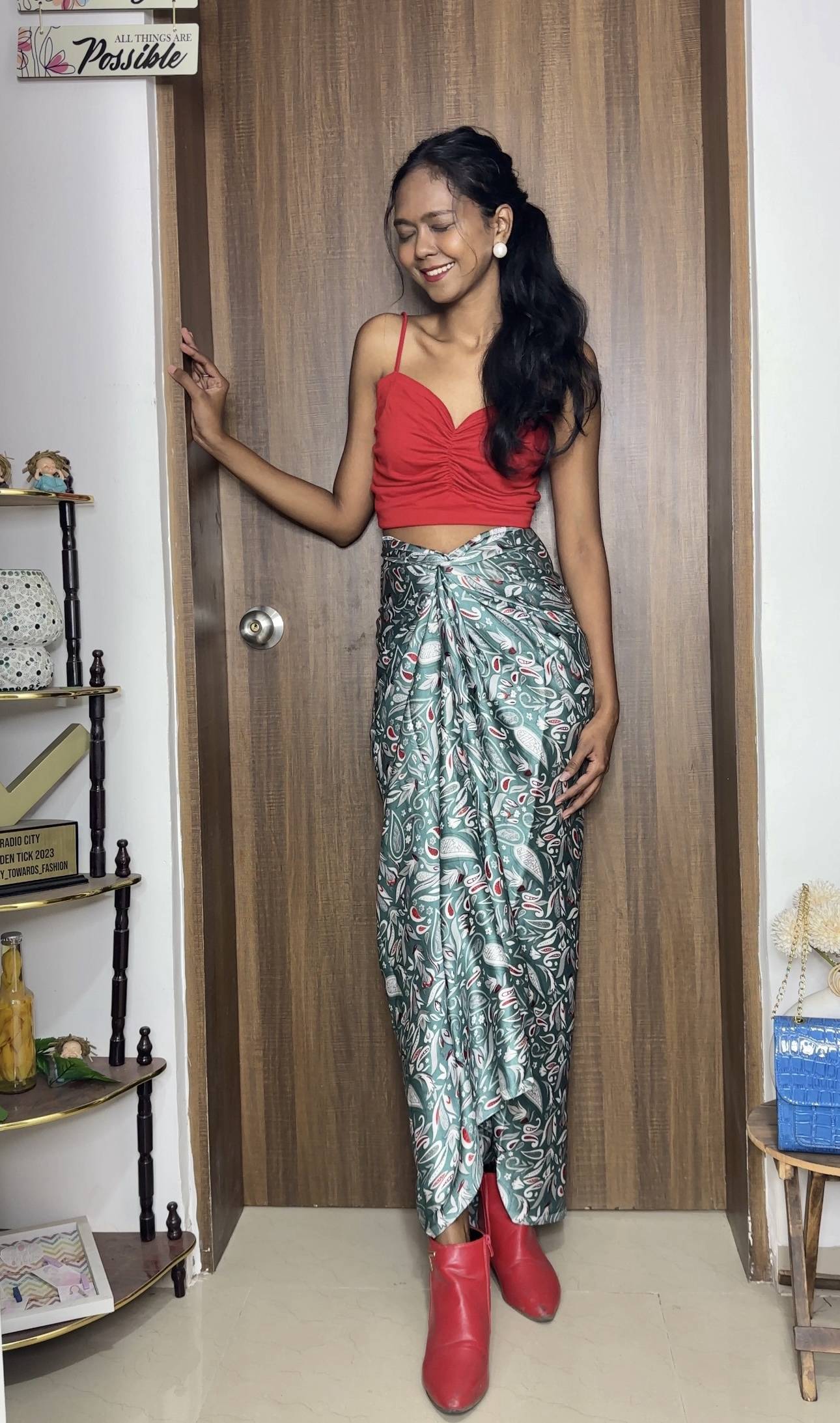 Teal print satin multiway skirt