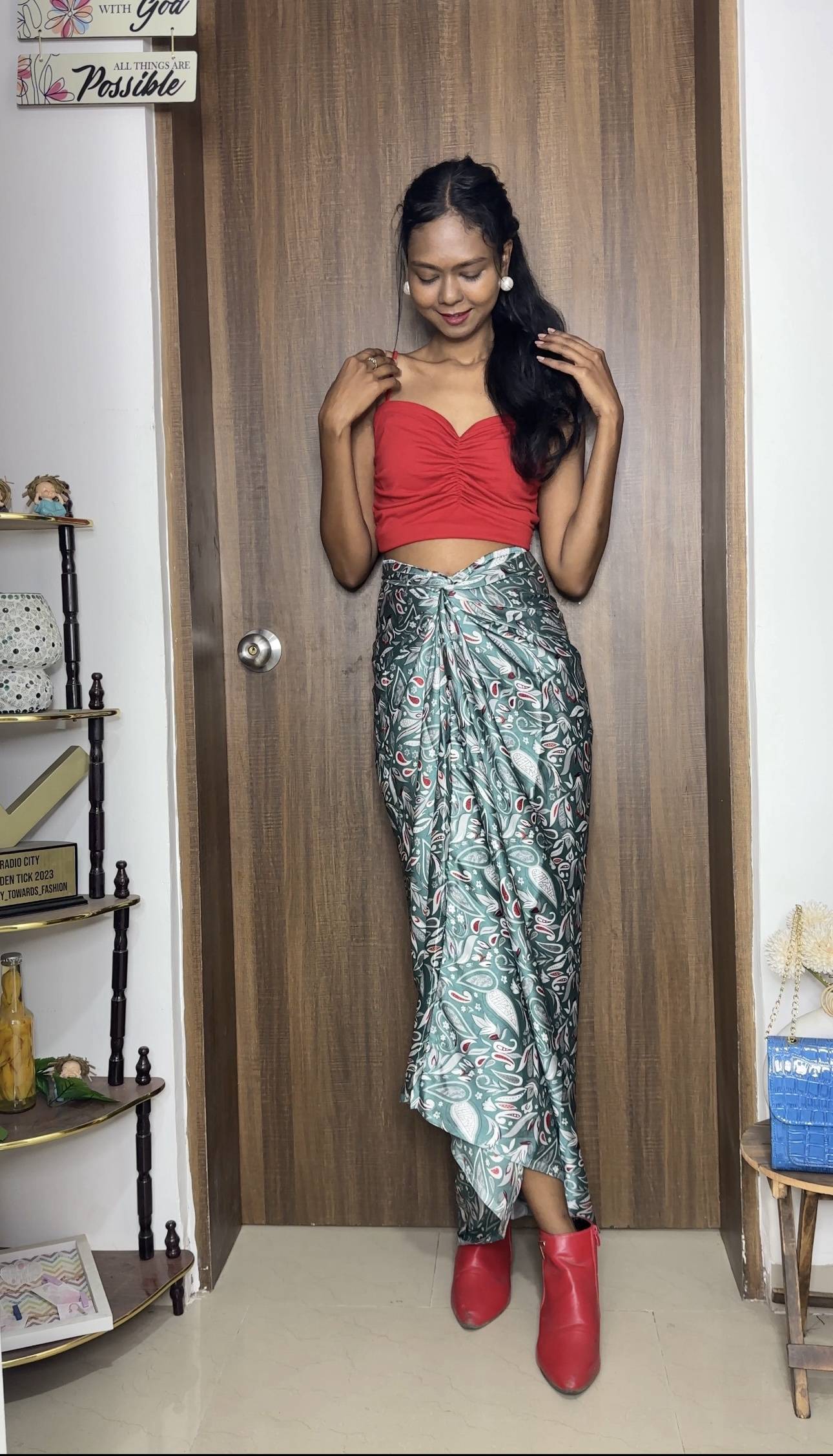 Teal print satin multiway skirt
