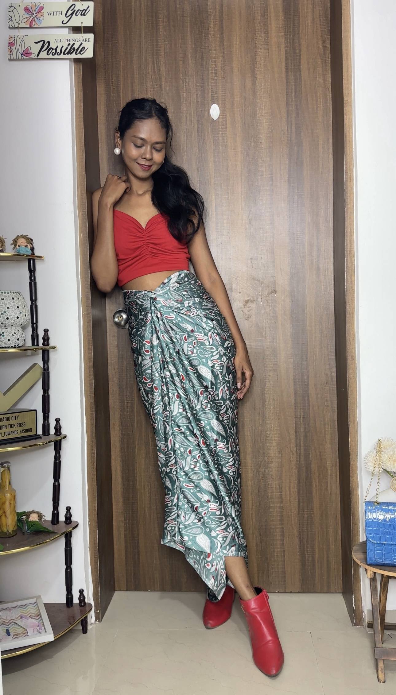 Teal print satin multiway skirt
