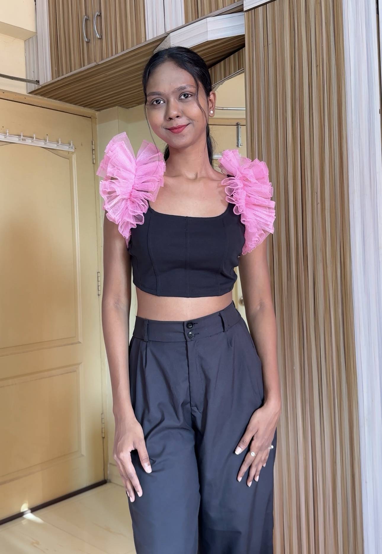 Baby Pink Net Ruffle Sleeves